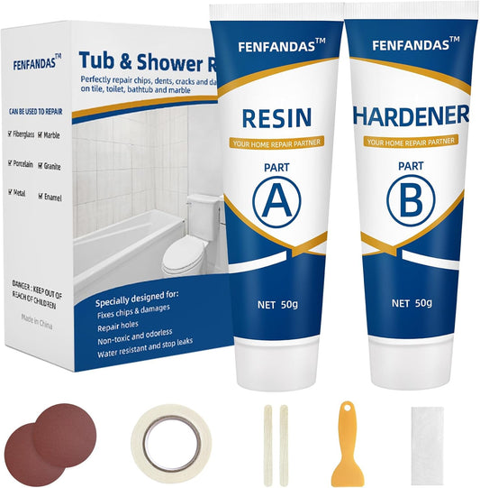 Tub and Shower Repair Kit White, Fiberglass Tub and Porcelain Repair Kit, Acrylic, Enamel, Ceramics Tile Toilet and Sink Repair Kit, Repair cracks, fragments, holes and pits, Bathtub Repair Kit White