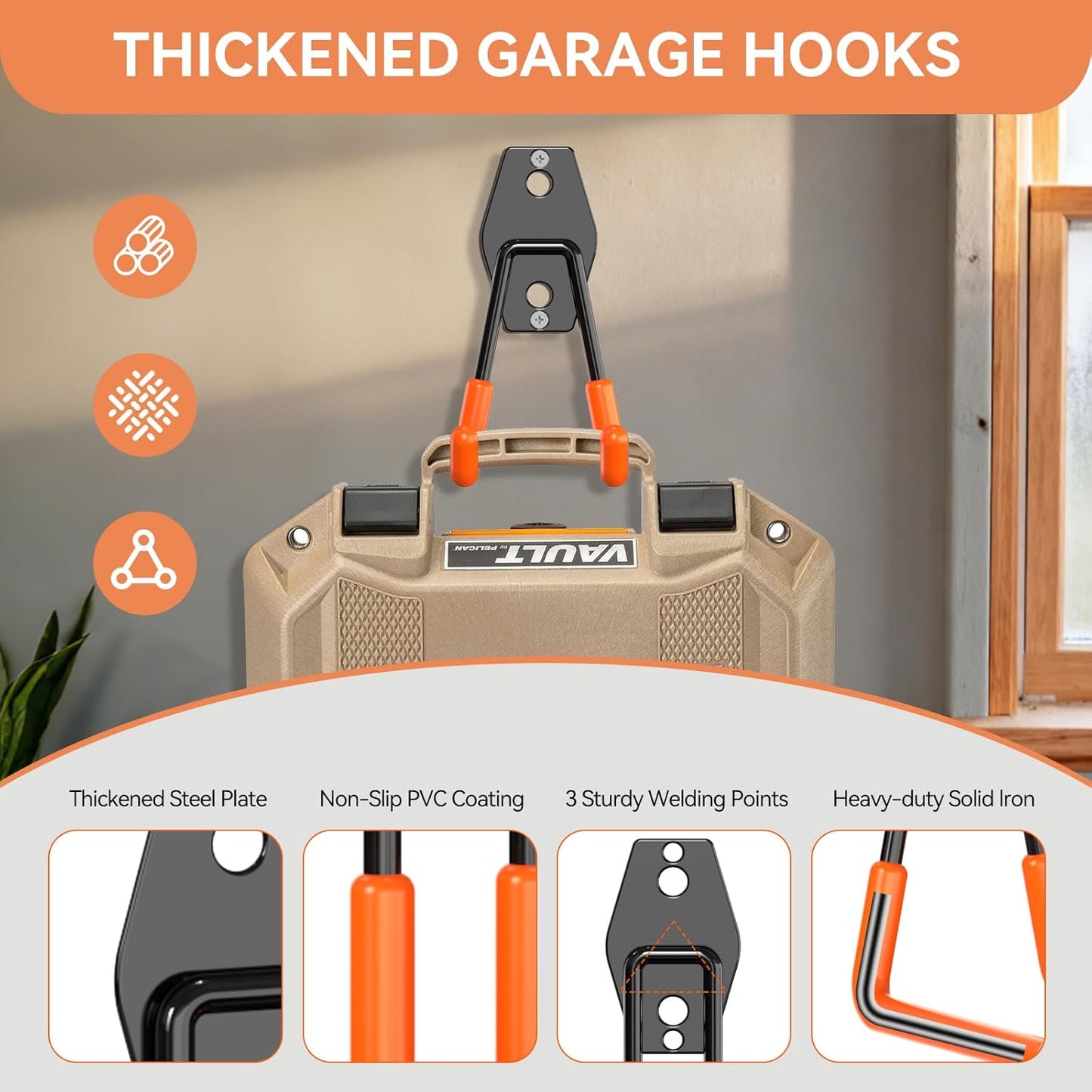 Garage Hooks Heavy Duty, 14 Pack Utility Steel Garage Storage Hook with Straps, Wall Mount Tool Organizer Hooks for Hanging Bike, Ladder and Garden Tools