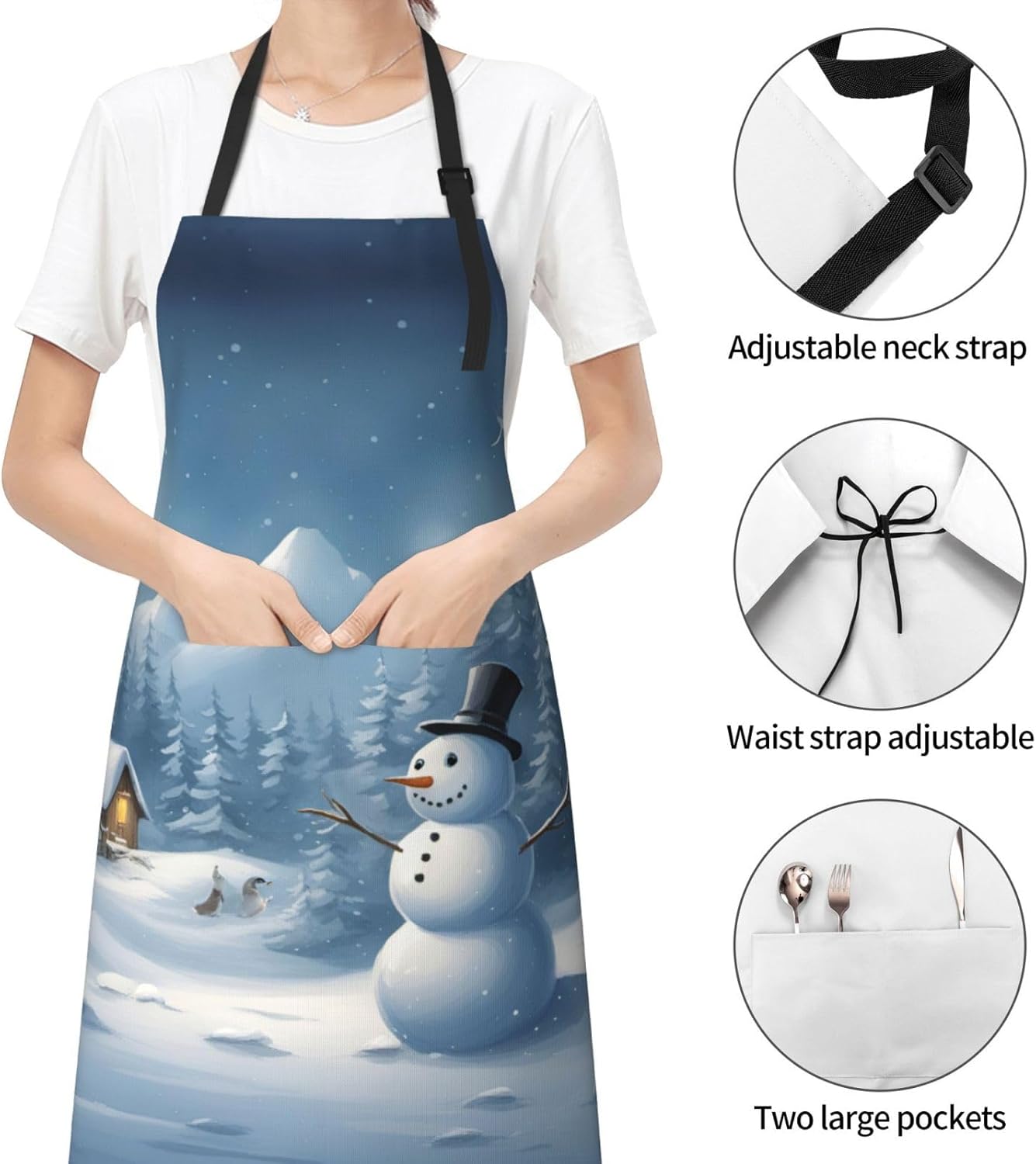 Winter Snowman print Waterproof apron with pocket adjustable cooking apron for adult kitchen bibs to bake
