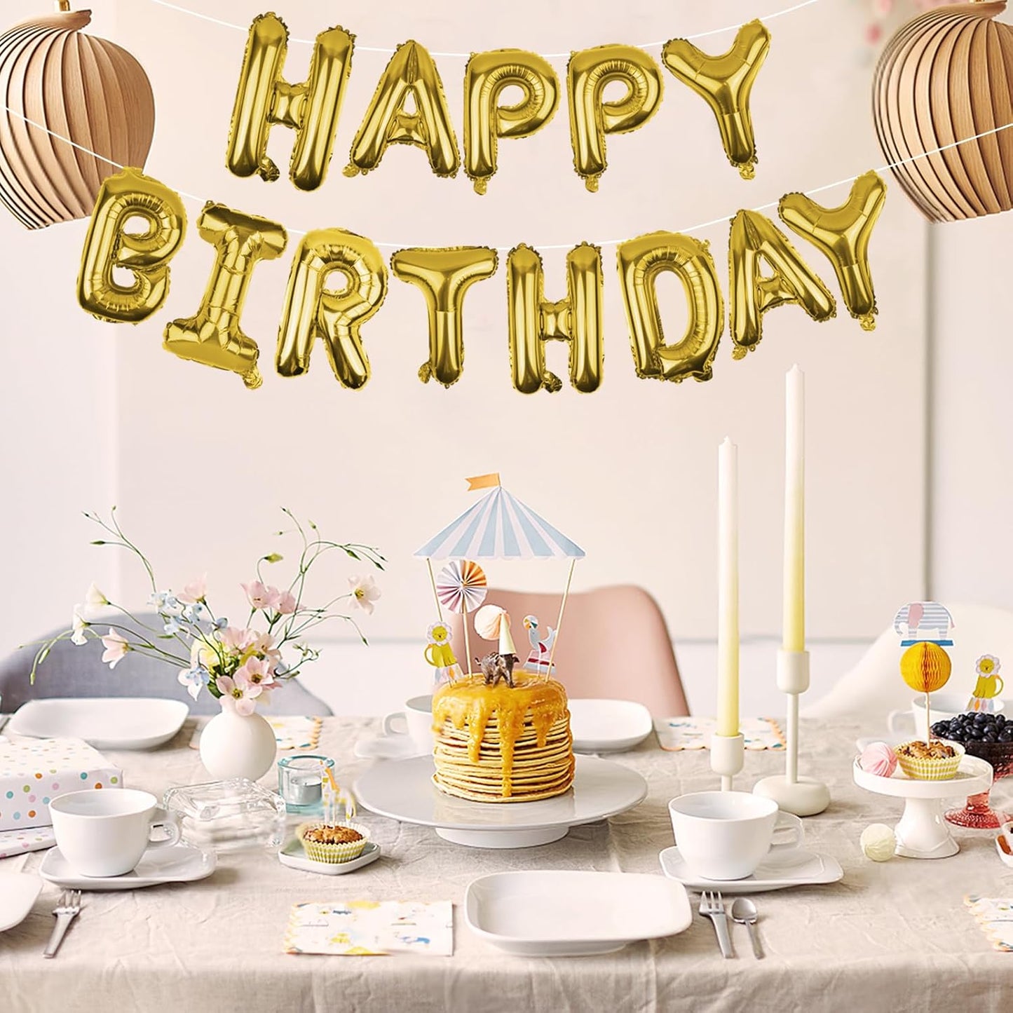 Gold Happy Birthday Balloons Banner 16 Inch Mylar Foil Letters, Inflatable Party Decor and Birthday Decorations for Women, Men, Boys & Girls Kids and Adults, Reusable, Party Supplies