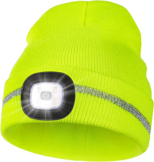 MELASA Reflective Stripe LED Beanie Safety High Visibility Winter Hat 