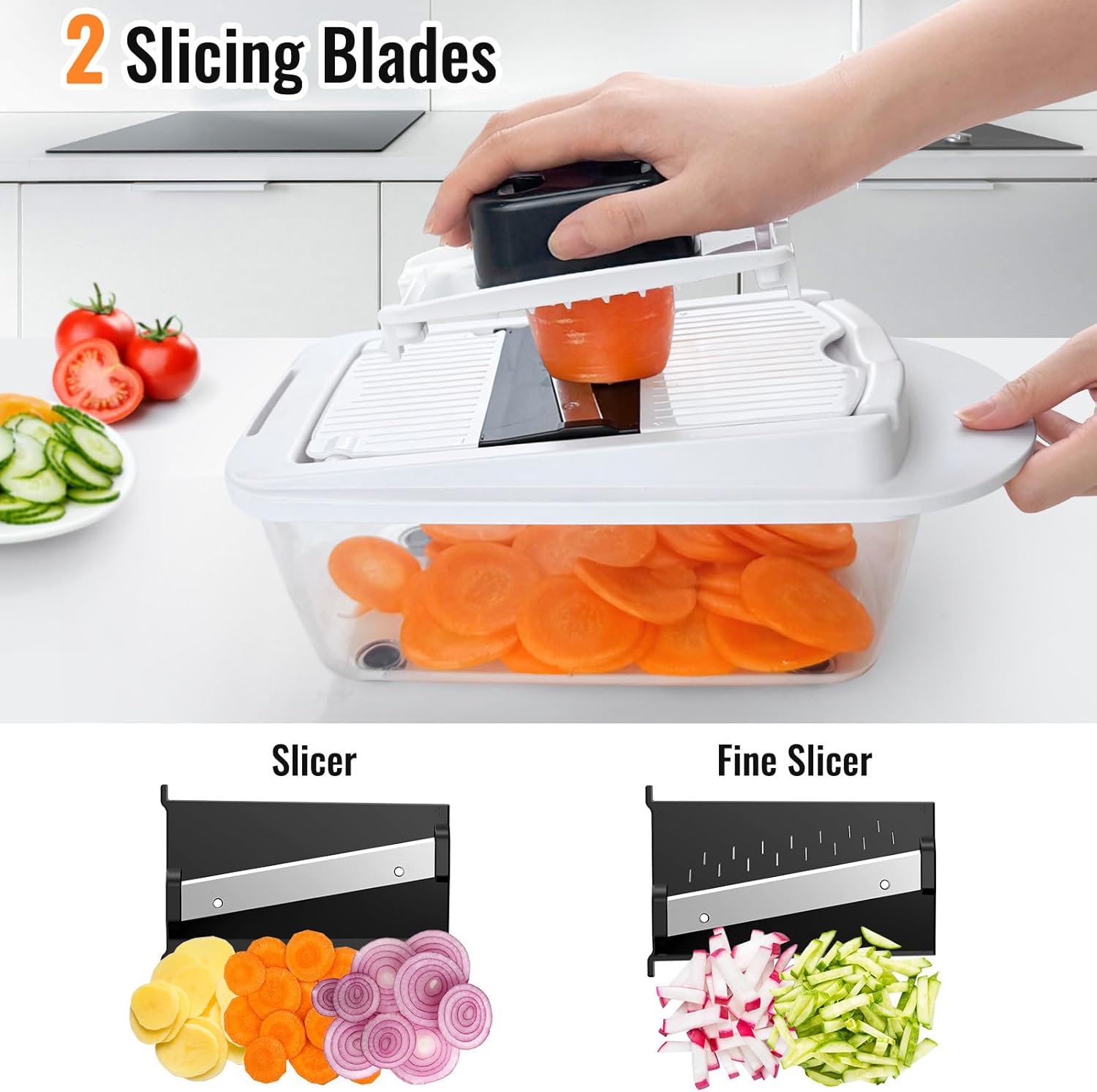 8 Blade All-in-1 Vegetable Chopper Mandoline Slicer with Container, Fo