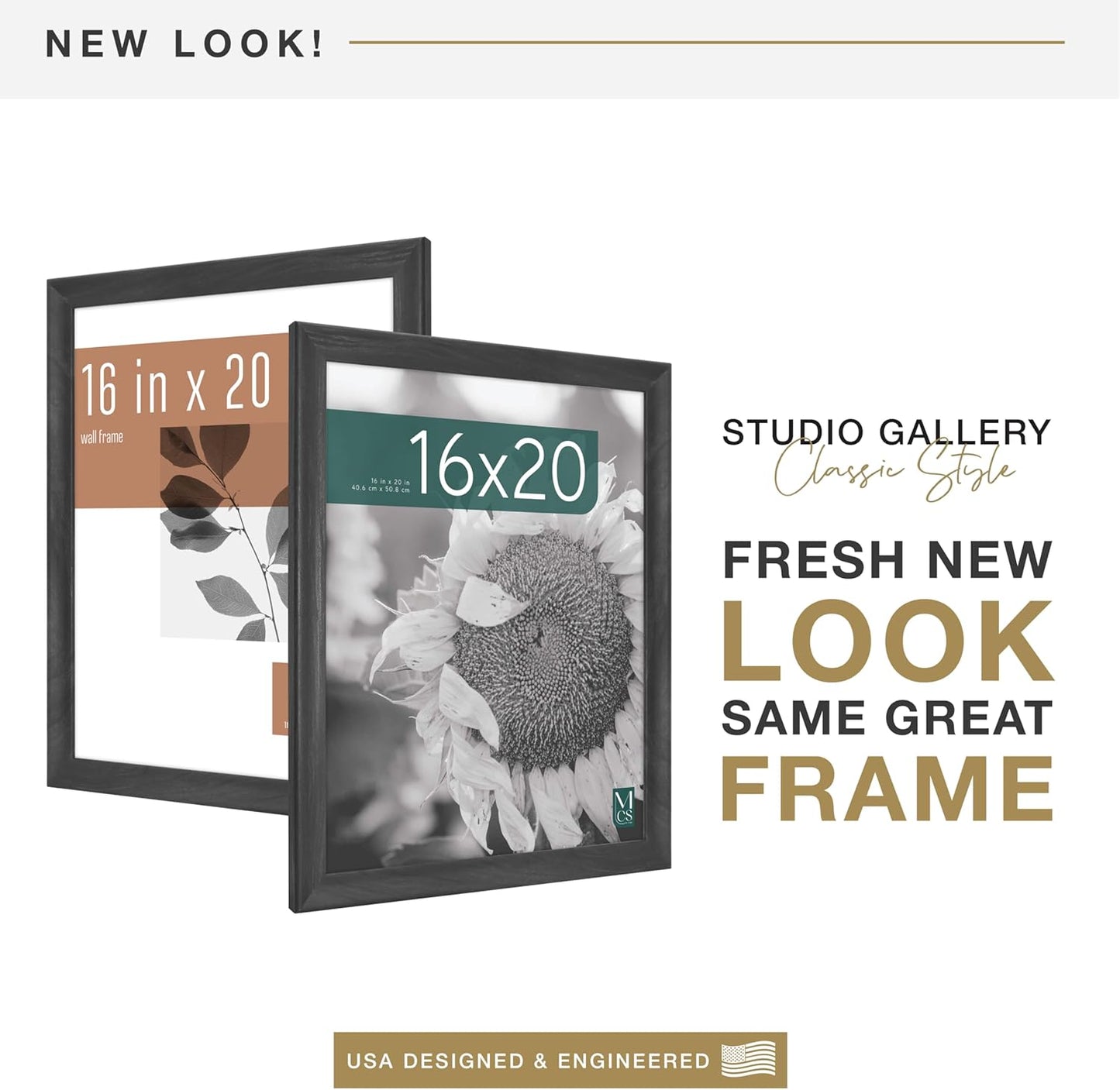 MCS Studio Gallery Classic 16x20 Poster Frame Black Woodgrain Engineered Wood, Vertical & Horizontal Wall Hanging Large Picture Frame for Photos, Posters & Art Prints (1-Pack)