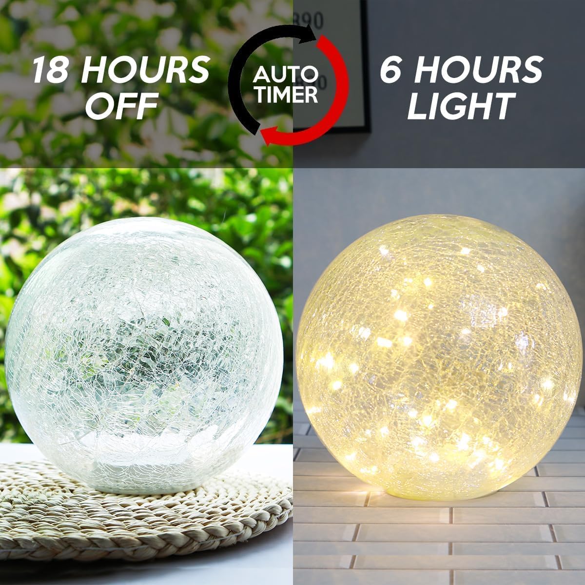 Mercury Crackle LED Glass Globe Ball Lamp with Timer, Battery Operated