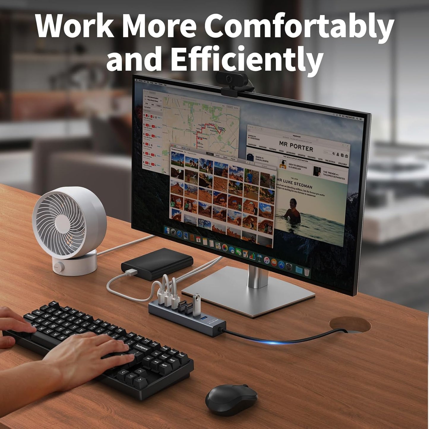 4Ft 7-Port USB 3.0 Hub for Desktop - Aluminium USB Extender Hub 5Gbps,