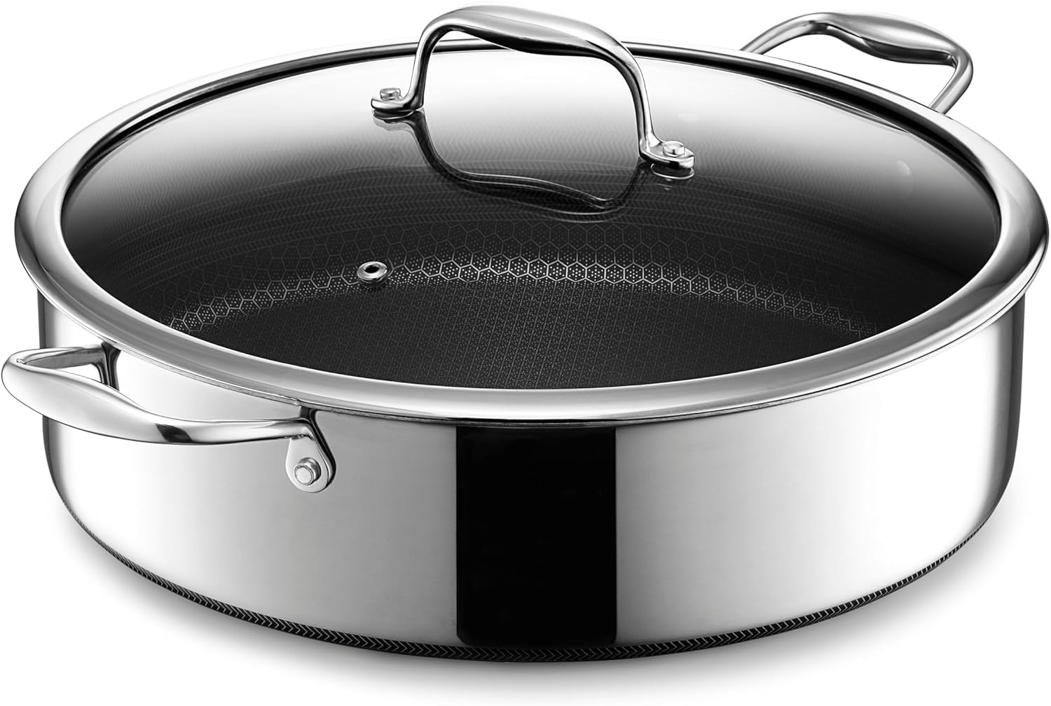HexClad Hybrid Nonstick 7-Quart Sauté Pan with Tempered Glass Lid, Chi