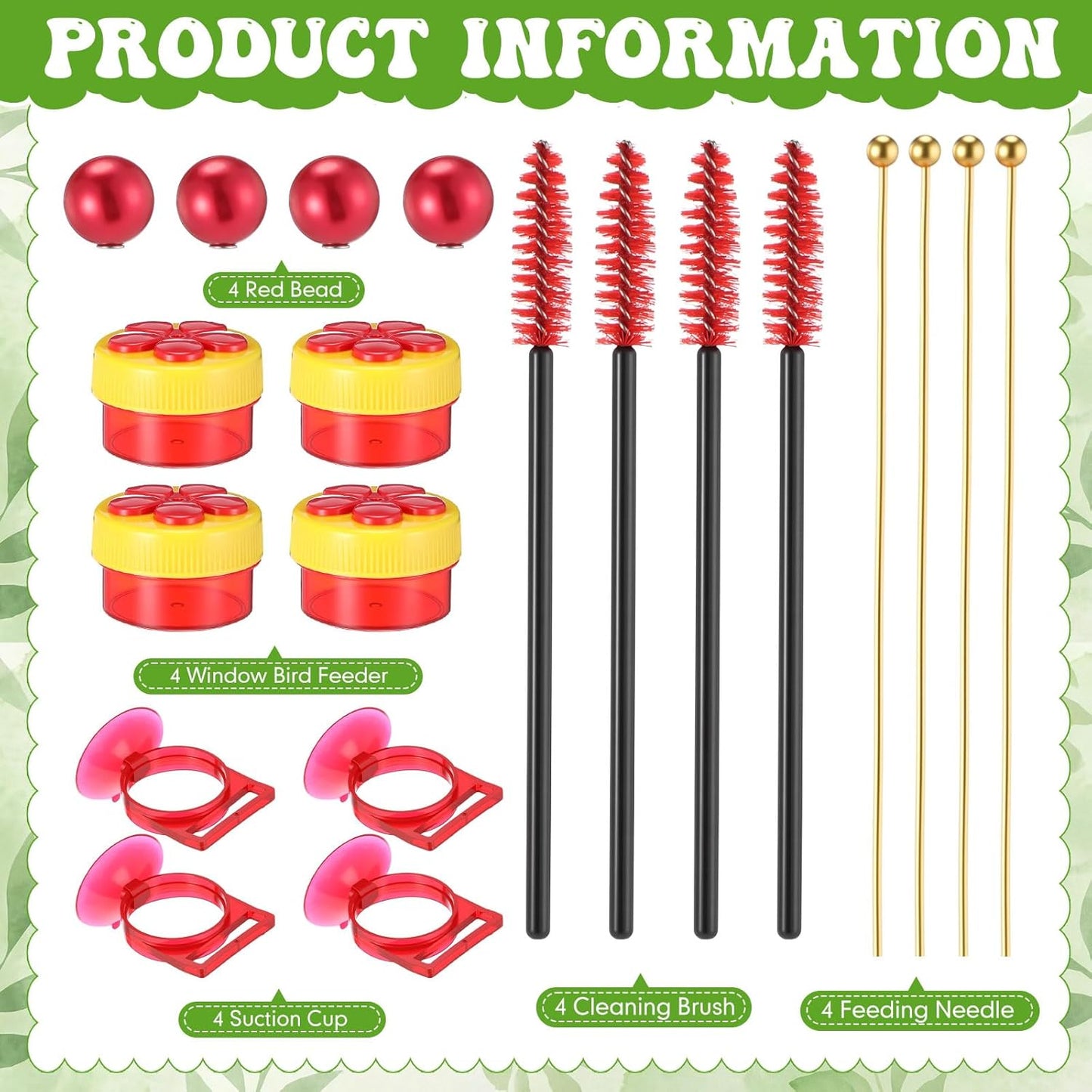 4 Set Window Hummingbird Feeder, 1.57" x 2.56" x 2.76" Mini Humming Bird Feeders with Strong Suction Cup and Brush for Outdoors Garden Decoration
