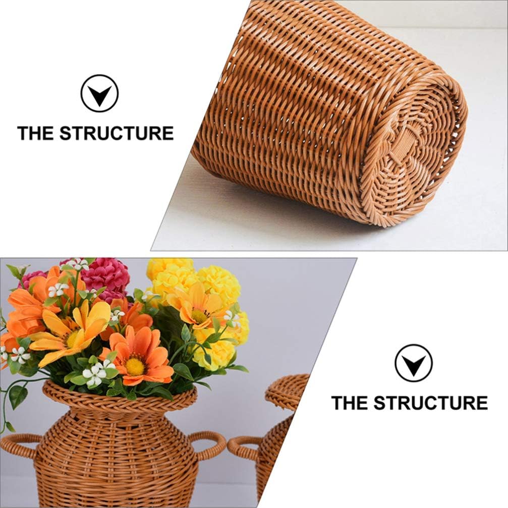 Cabilock Light Brown Plastic Modern Vase, Handmade Rattan Cover, Farmhouse Decor, Multipurpose Floral Holder, Tabletop Decorative Pot, Gift Set for Women