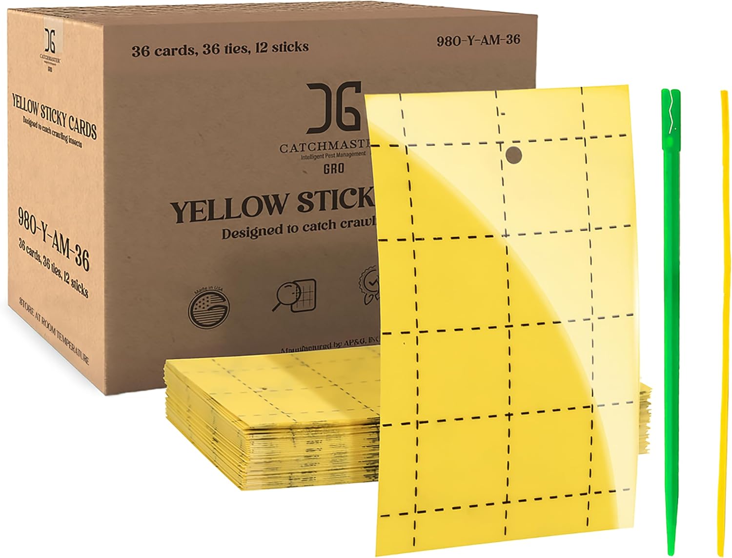 Catchmaster GRO Yellow Regular Double Sided Sticky Traps 36PK, Adhesiv
