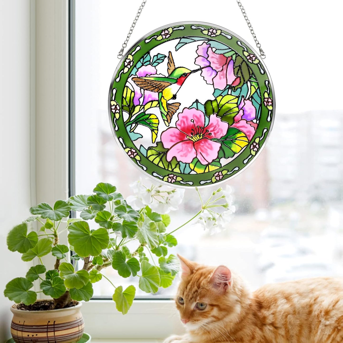 Hummingbird Sun Catcher - 100% Stained Glass Window Hanging, Indoor Window Decor, Suncatchers for Windows, Gifts for Women, Christmas (6.5 inch)