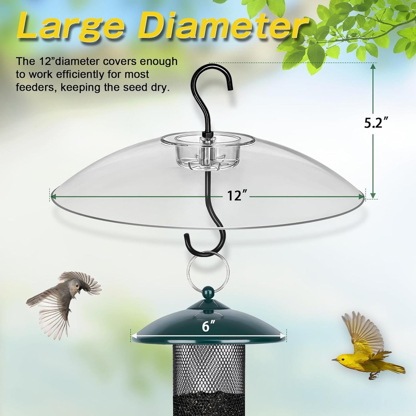 Gtongoko Baffles for Bird Feeders, 12 Inch One-Piece Cover for Rain Guard, Bird Feeder Squirrel Guard, Full Protection for Outdoors, Chew-Proof PC, Pack of 1, Transparent