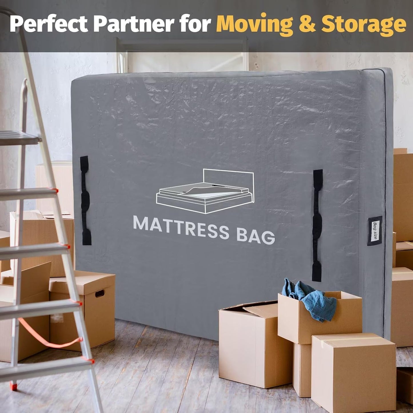 Mattress Bags for Moving and Storage, BETU Twin Mattress Protector Waterproof Mattress Cover with 8 Heavy Duty Handles and Zipper Extra Thick Moving Supplies for Dorm Bed Reusable (77x42x13.5 Grey)