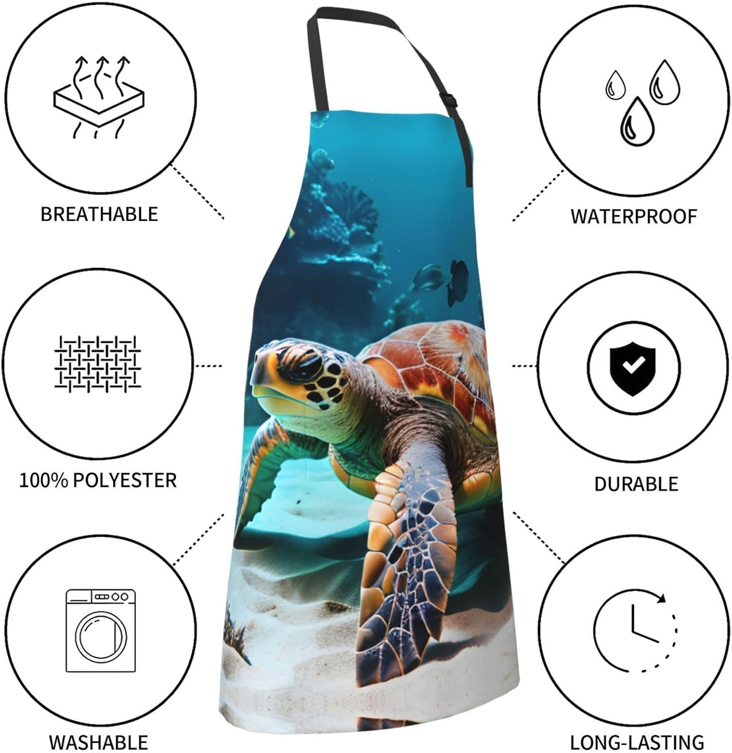 Sea Turtle Print Laundry apron 28x33 In Waterproof Kitchen Apron with Pockets for Cooking Baking