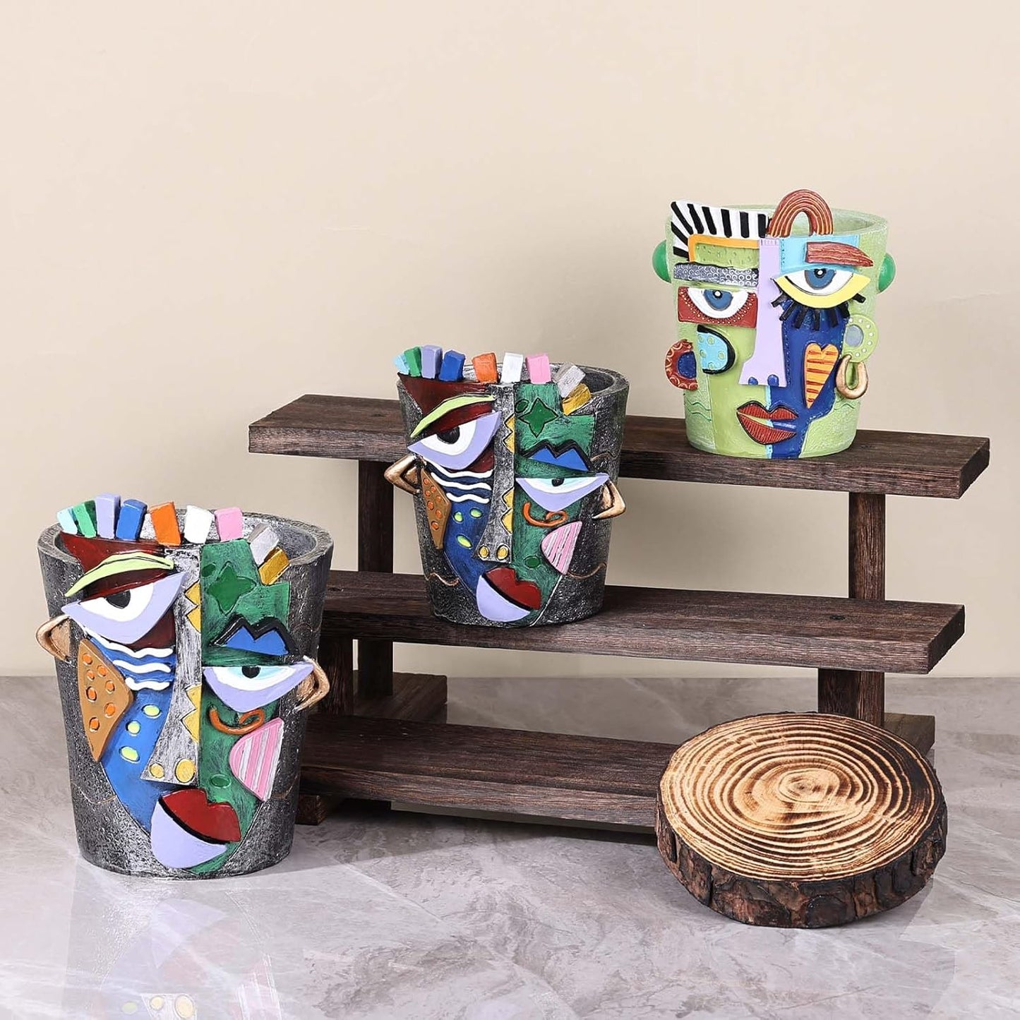 Abstract Art Flower Pot,Large Face Planter,Colorful Head Planter Pot for Plants,Decorative Face Flower Pots for Living Room, Patio,Garden,Unique Home Décor for Indoor and Outdoor Use (Gray)