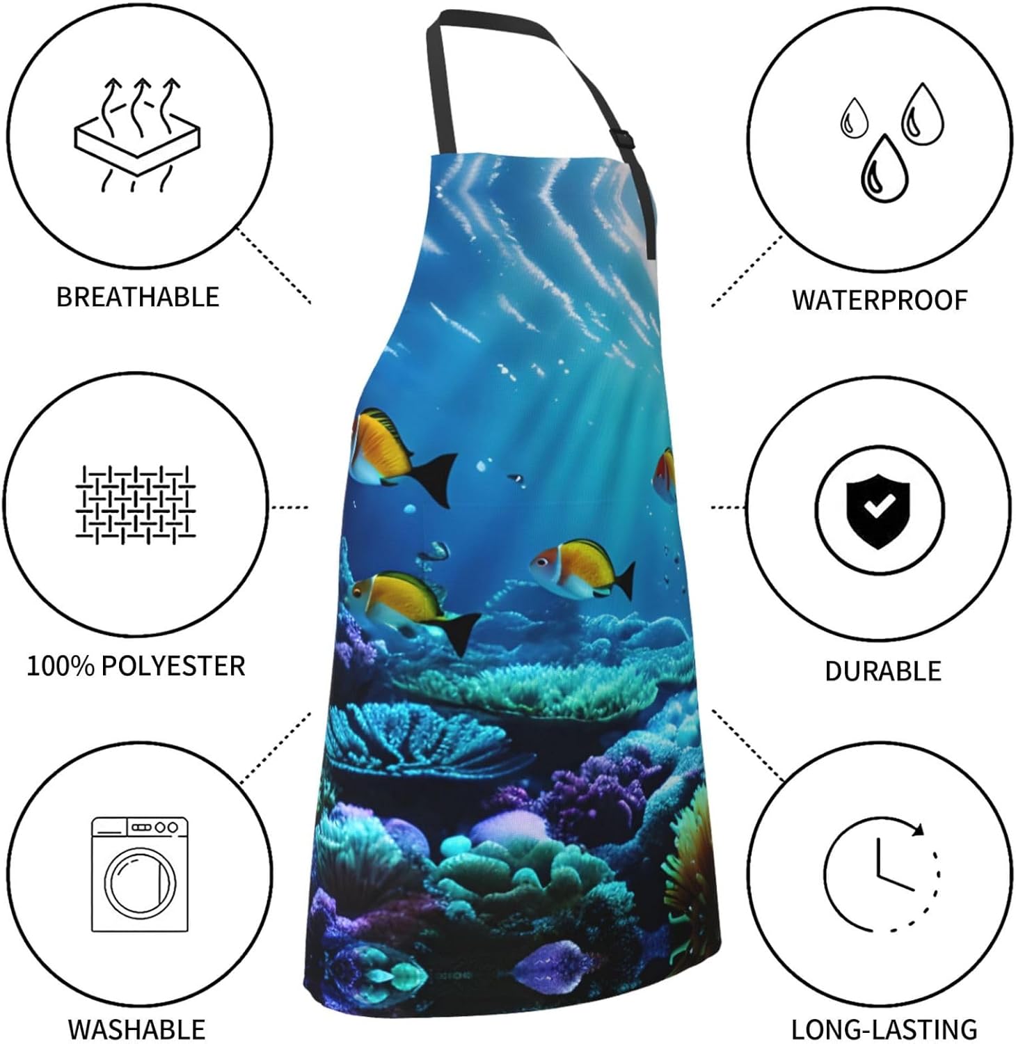 Tranquil Underwater Scenery Print Laundry apron 28x33 In Waterproof Ki