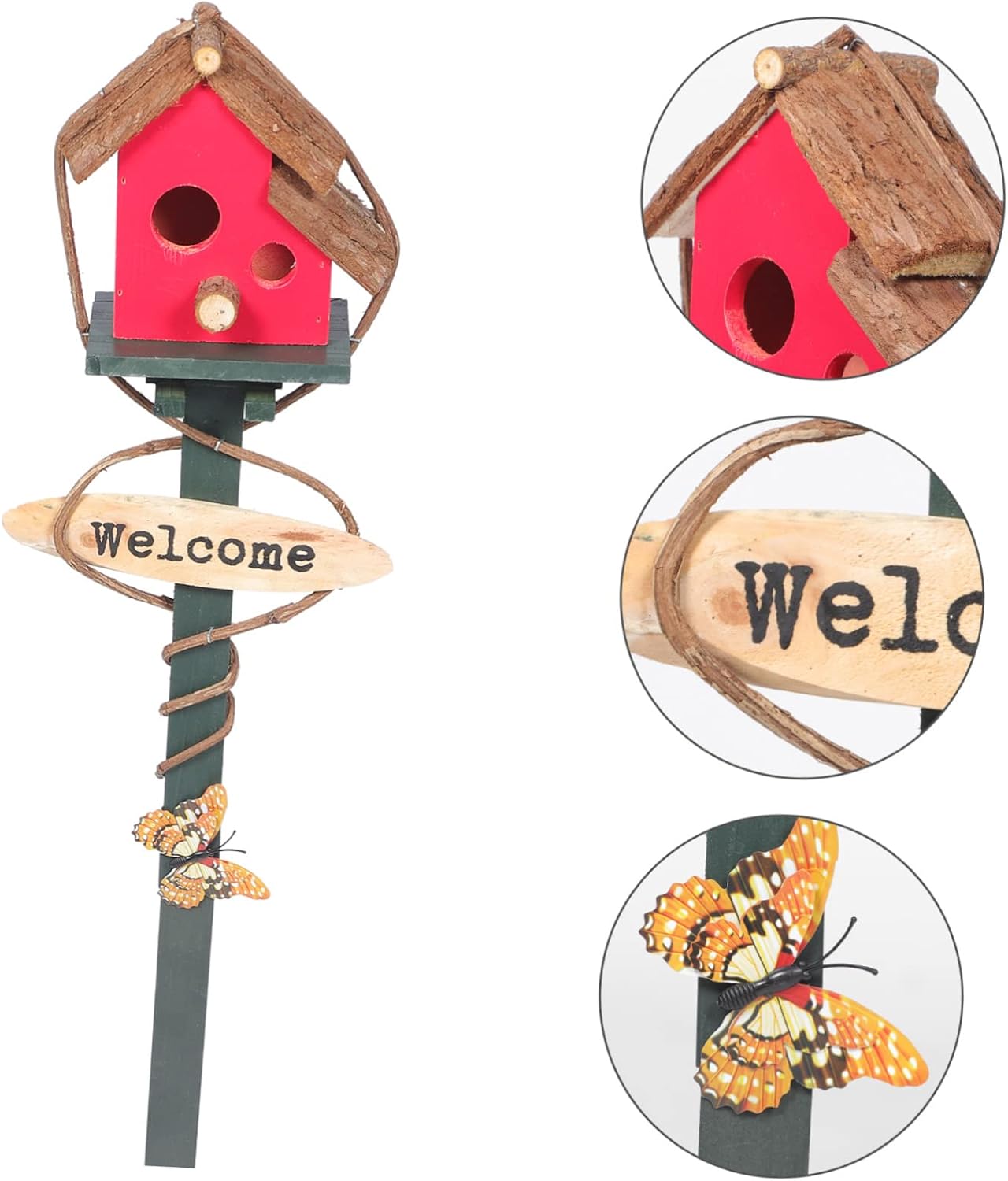Bird Houses Yard Stake Bird Nest Garden Decorative Sticks Yard Stake Decor Wood Birdhouse with Stake Bird House on Stake Standing Bird Feeder The Bird's Nest Rattan Decorations