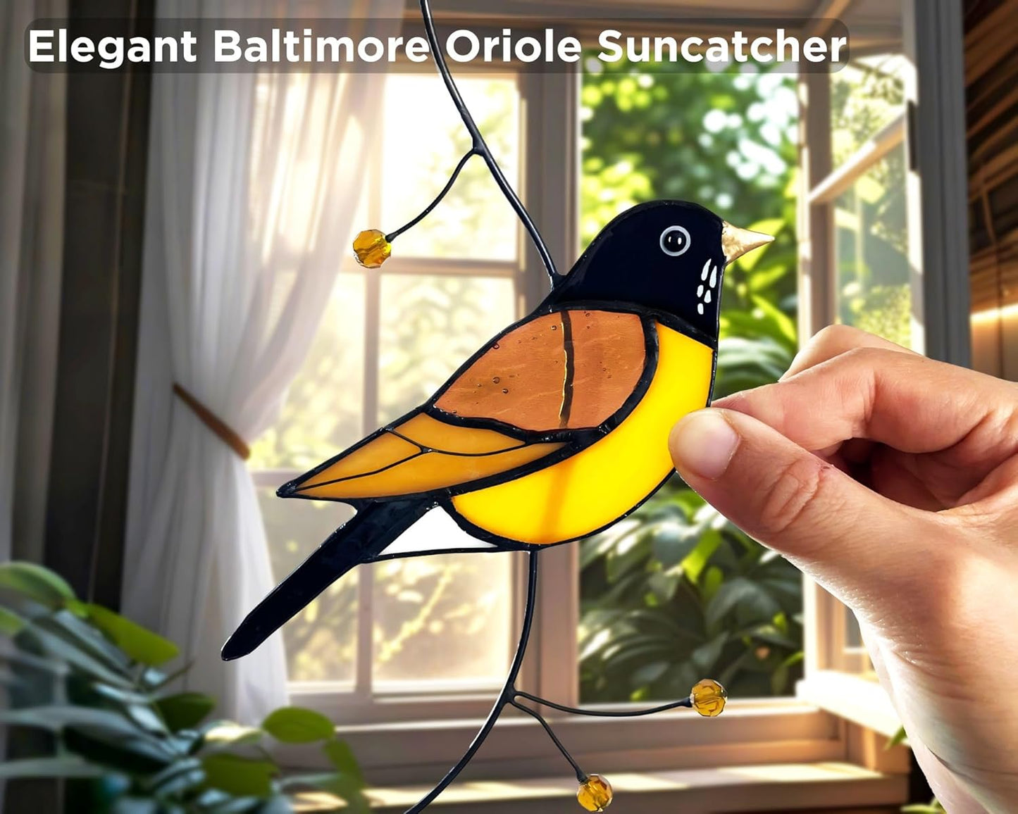 American Robin Stained Glass Window Hanging - Handmade Real Glass Robin Bird Suncatcher for Women, Mom, Grandma - Elegant Gifts Box Home Decor (H7.9xW4.1 Inch)