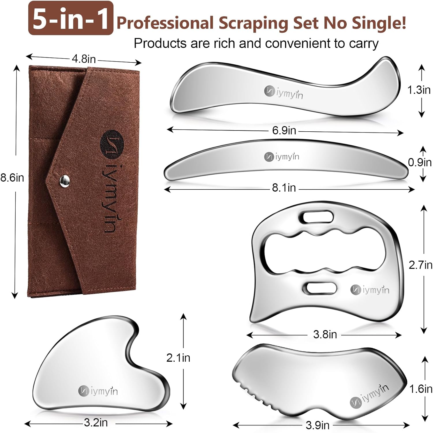 5-in-1 Stainless Steel Muscle & Fascia Scraper Tool Set, For Body Skin