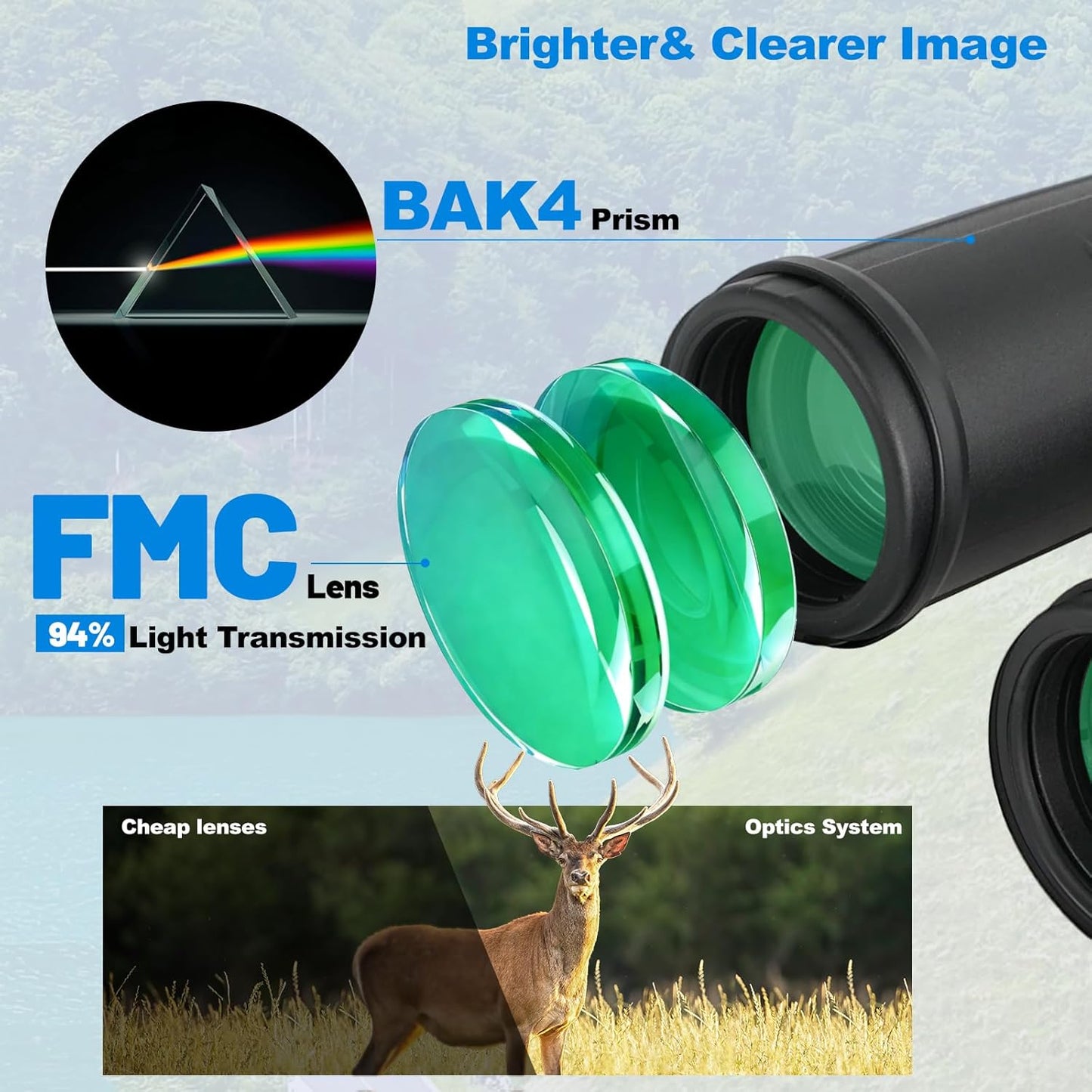 HD 12X42 Wateproof Binocular for Hunting, with Phone Adapter BAK4 Pris