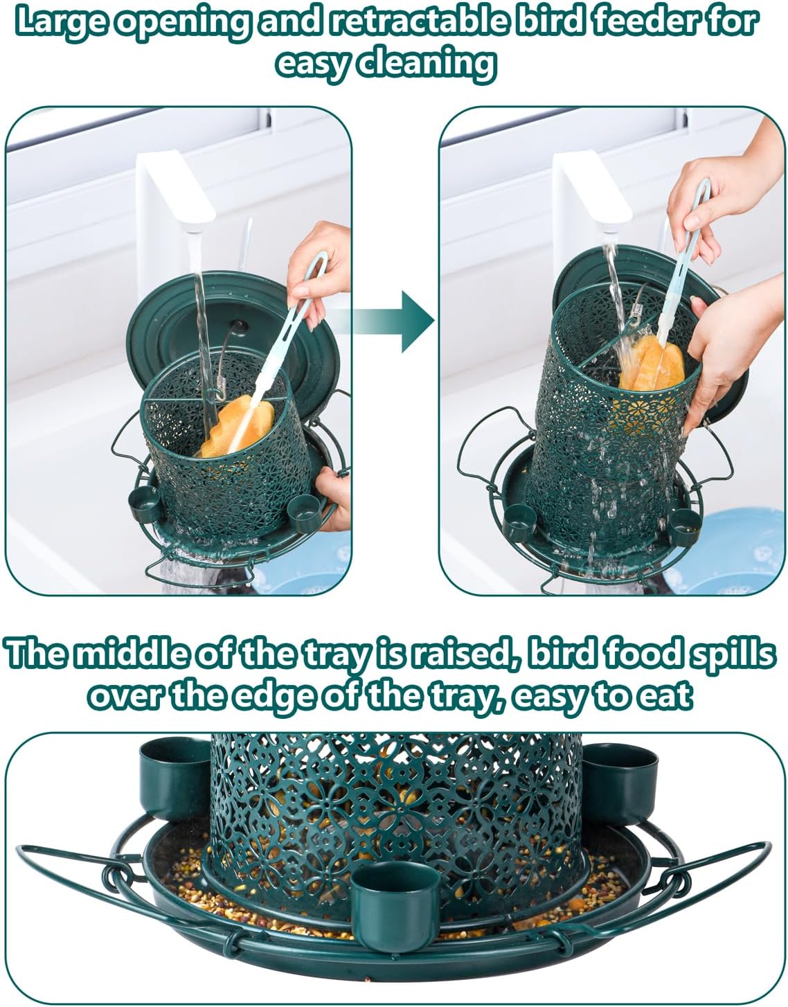 Metal Bird Feeders for Outdoors Hanging, Weather Resistant Wild Bird F