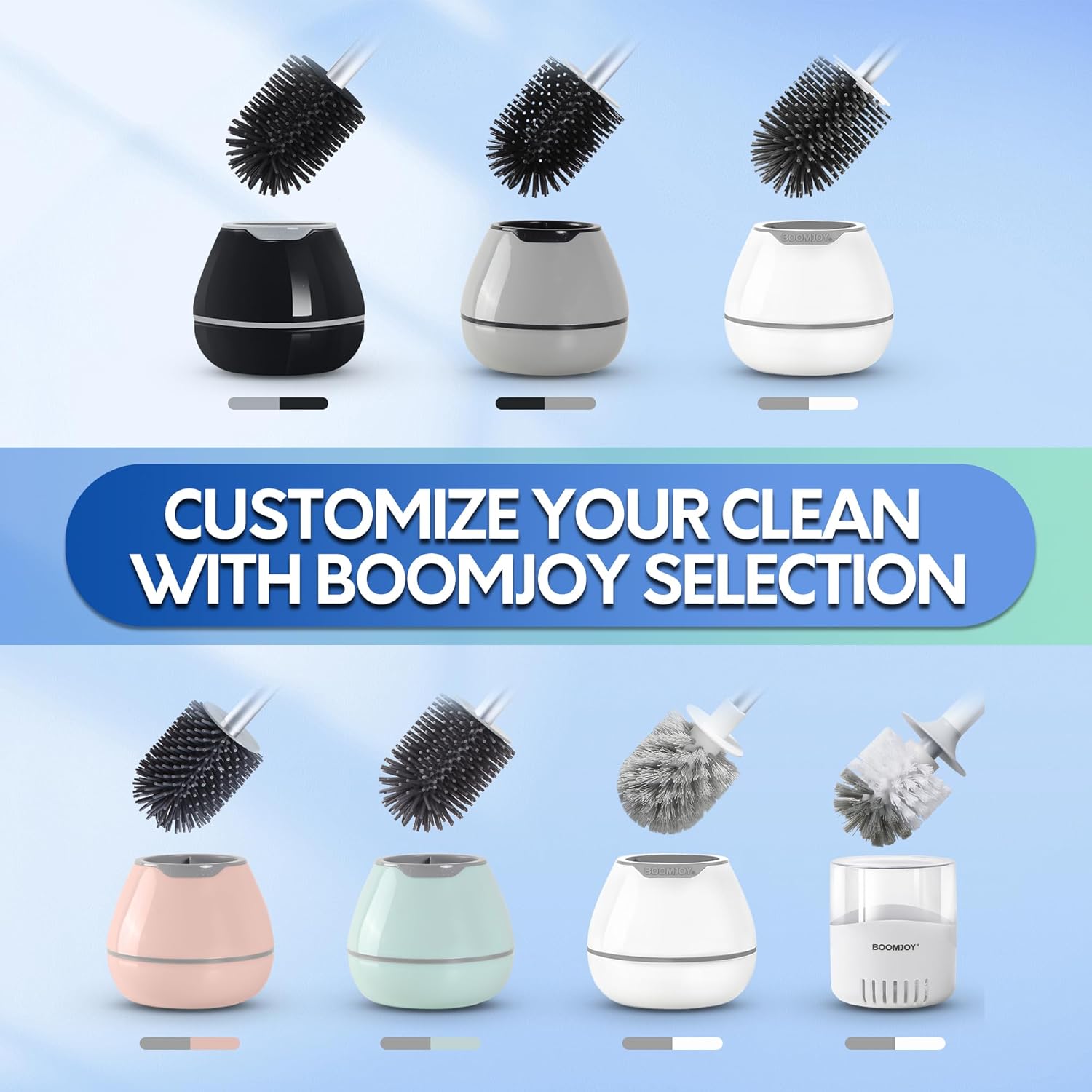 BOOMJOY Toilet Brush and Holder Set, Silicone Toilet Bowl Cleaner Brus