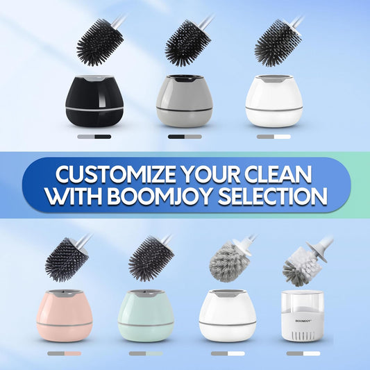BOOMJOY Toilet Brush and Holder Set, Silicone Toilet Bowl Cleaner Brus