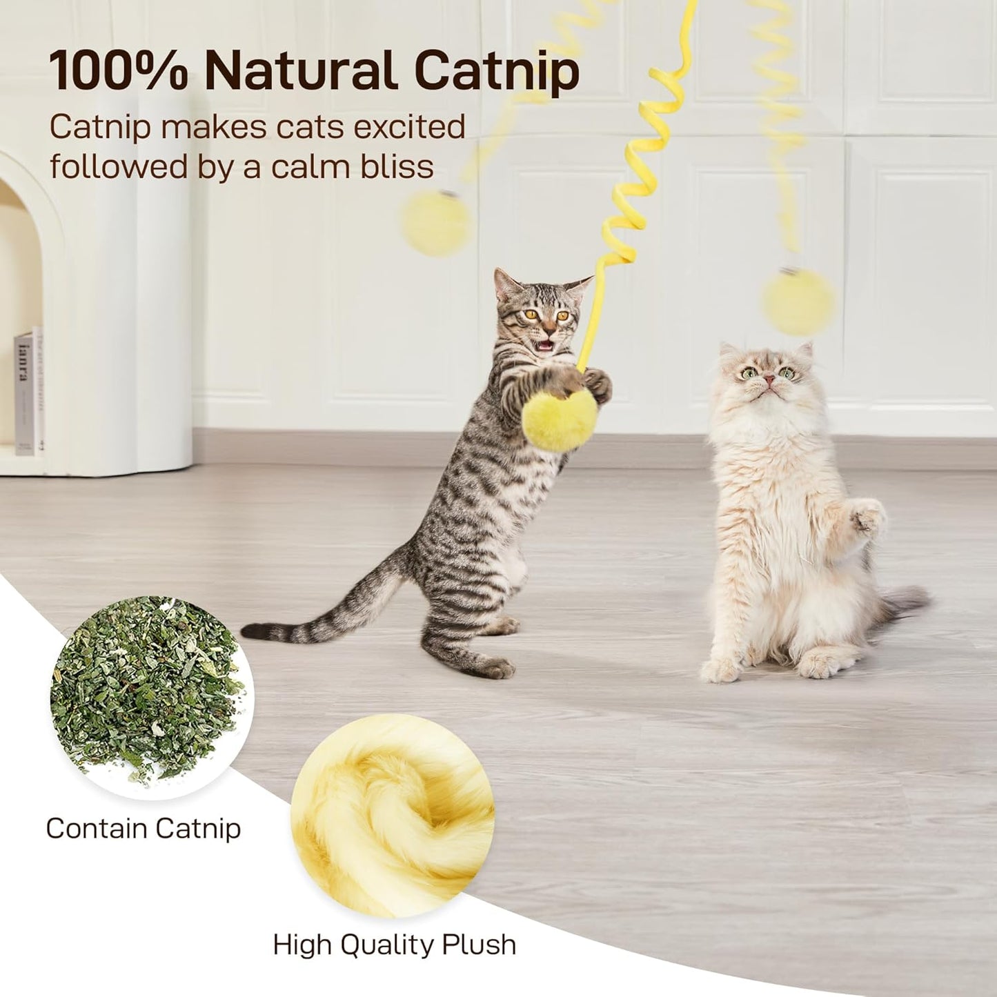 Potaroma Hanging Fluffy Cat Catnip Ball Toys 3 Pcs with Bell, Interact