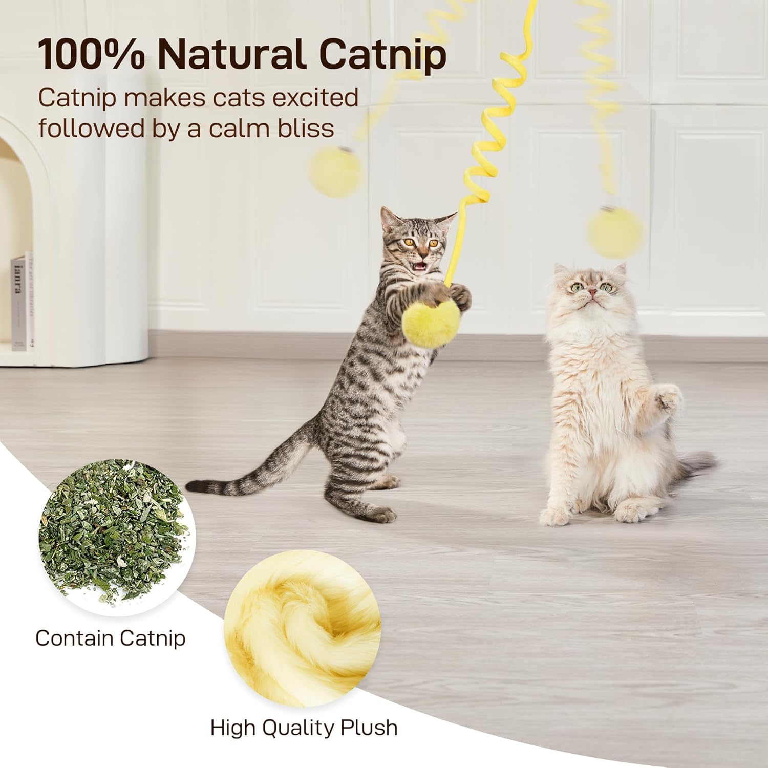 Potaroma Hanging Fluffy Cat Catnip Ball Toys 3 Pcs with Bell, Interact