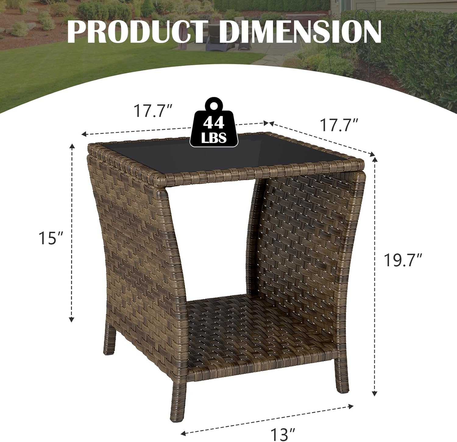 Outdoor Wicker Side Table Rattan Side Tables End Table for Patio with 