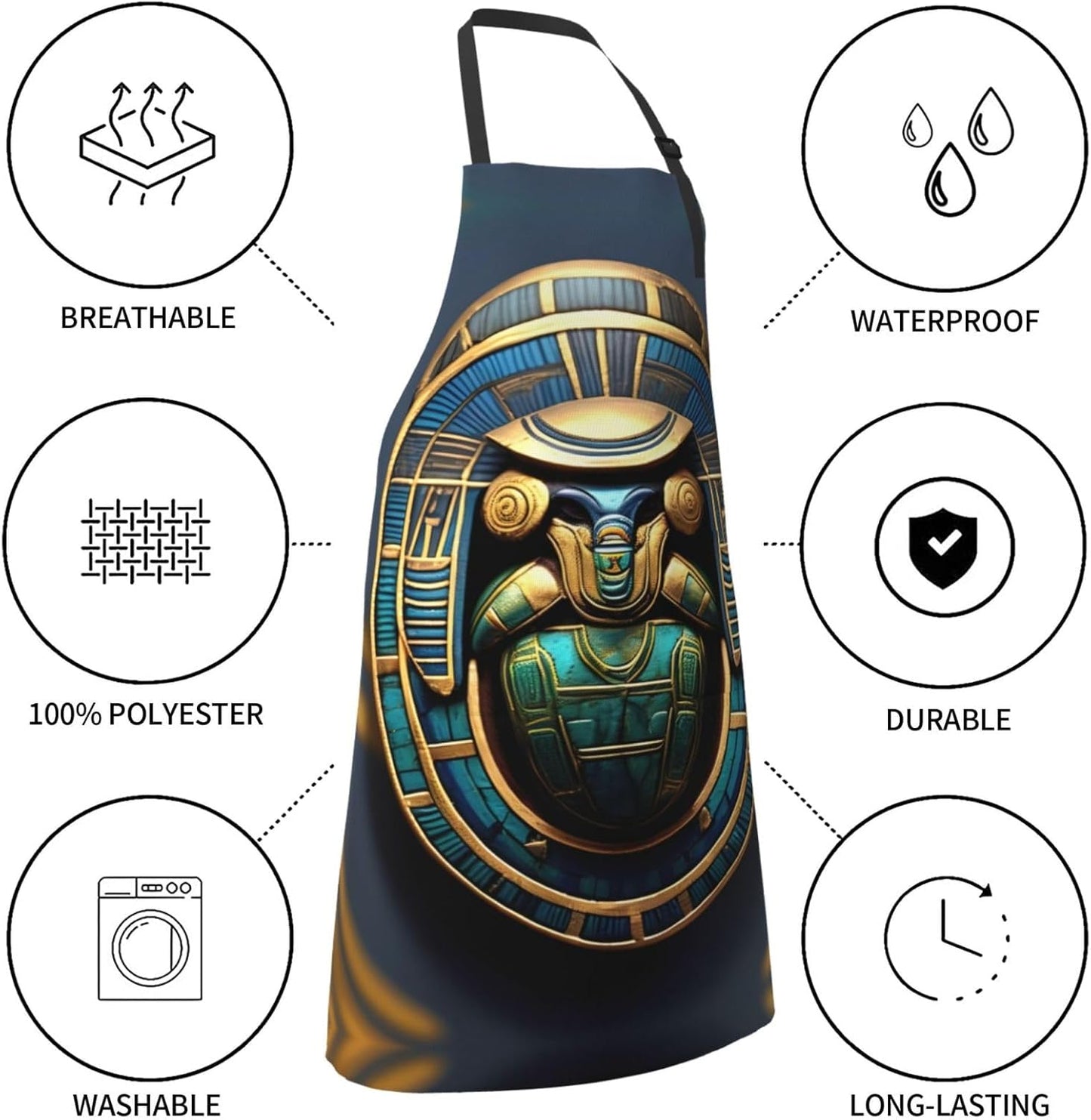 Egyptian Scarab Print Laundry apron 28x33 In Waterproof Kitchen Apron with Pockets for Cooking Baking