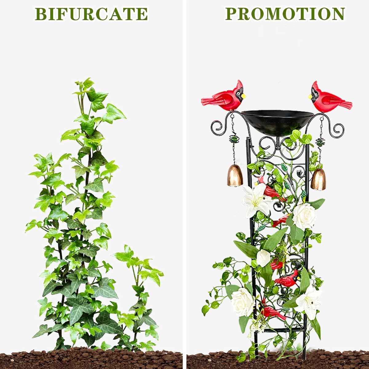 Metal Bird Bath with Trellis,Metal Bird Bath For Outside Decorative Birdbath with Cardinal, Small Garden Plant Support, Antique BirdBath for Climbing Plants with Detachable Iron Bowliron pots