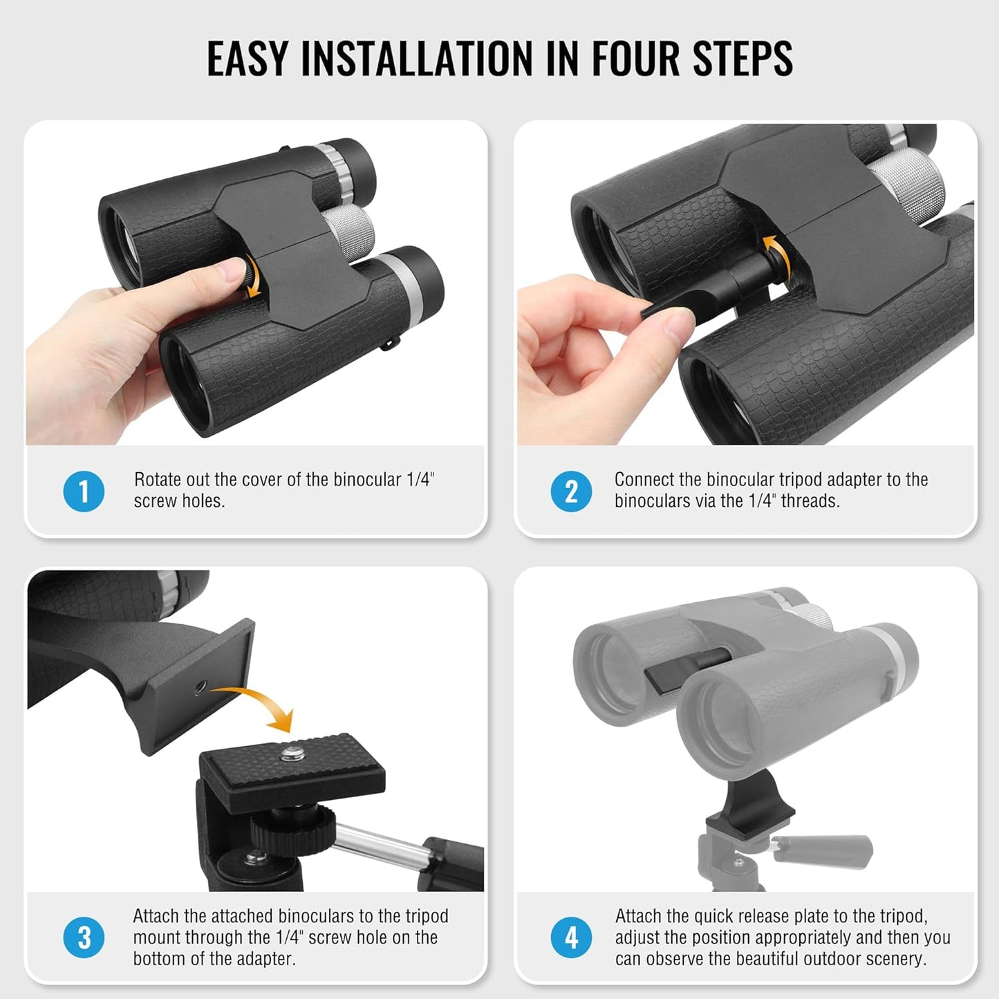 Alstar Binocular Tripod Adapter with Quick Release 1/4 Inch Threading Detachable Mount Aluminium for Roof and Porro Binoculars, Binocular Accessories Tripod Mount for Astronomy