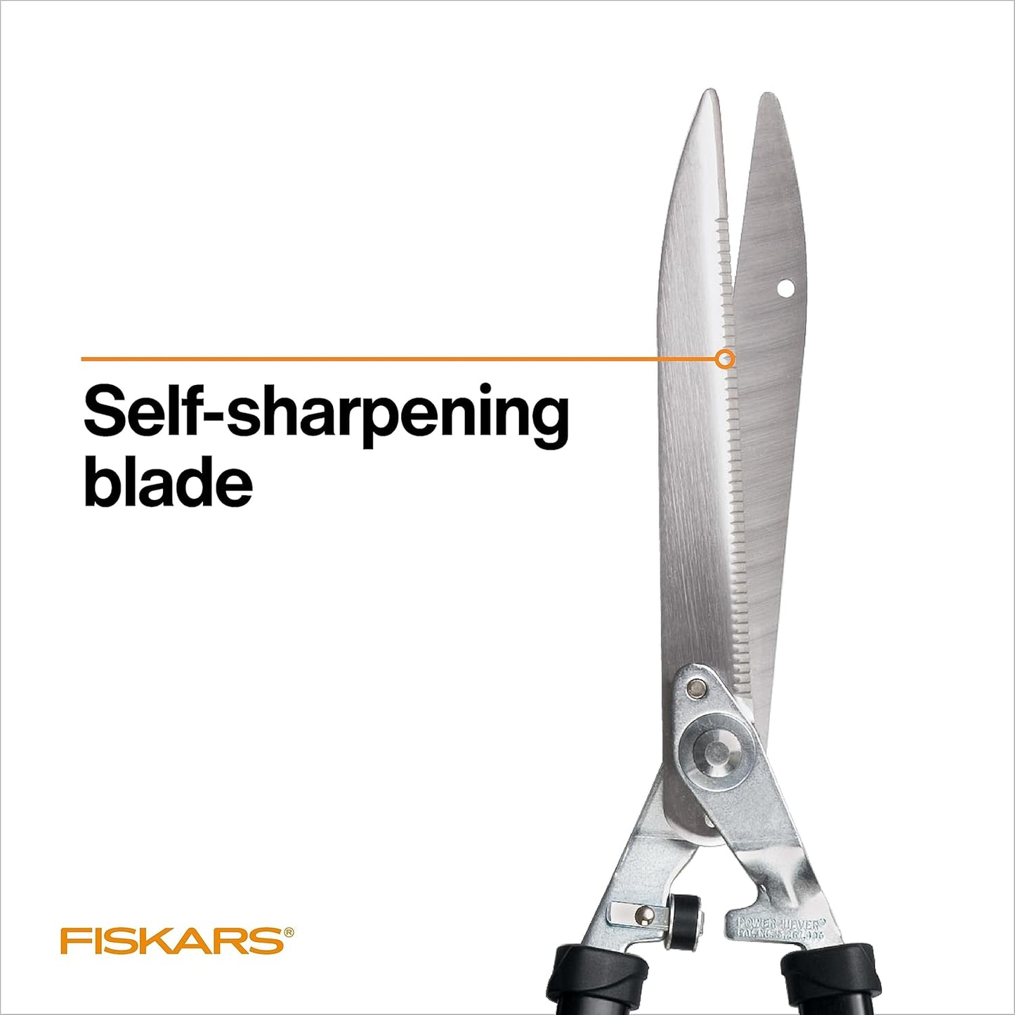 Fiskars Power-Lever Extendable Hedge Shears, Self-Sharpening Serrated Steel Blades for Clean Cuts, Handles Adjust 25"-33" for High Reach, Multiplies Leverage for 2x Power, 10" Blades, Orange/Black