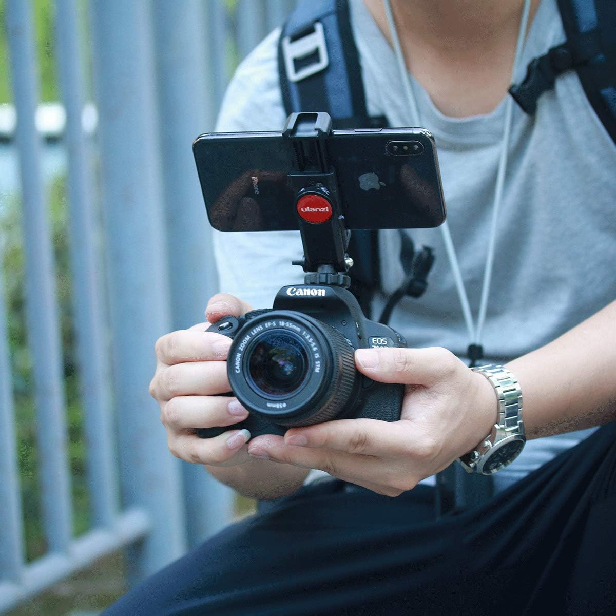 ULANZI ST-06S Camera Hot Shoe Phone Holder Flexible Phone Tripod Mount Adapter w Double Cold Shoe Mount for Microphone LED Light, DJI Ronin SC iPhone Samsung Canon Nikon DSLR Photography