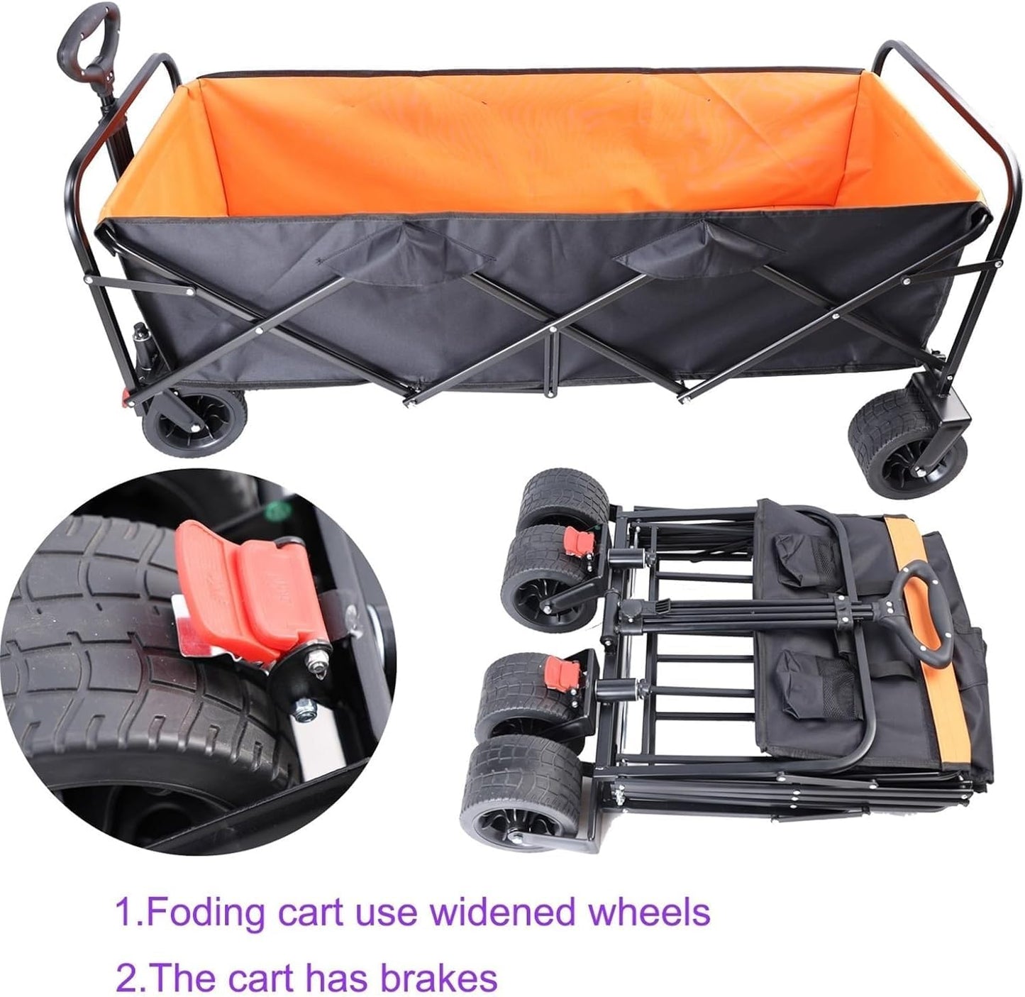 Extra Long Extender Folding Wagon, Beach Wagon for Sand with Big Wheel