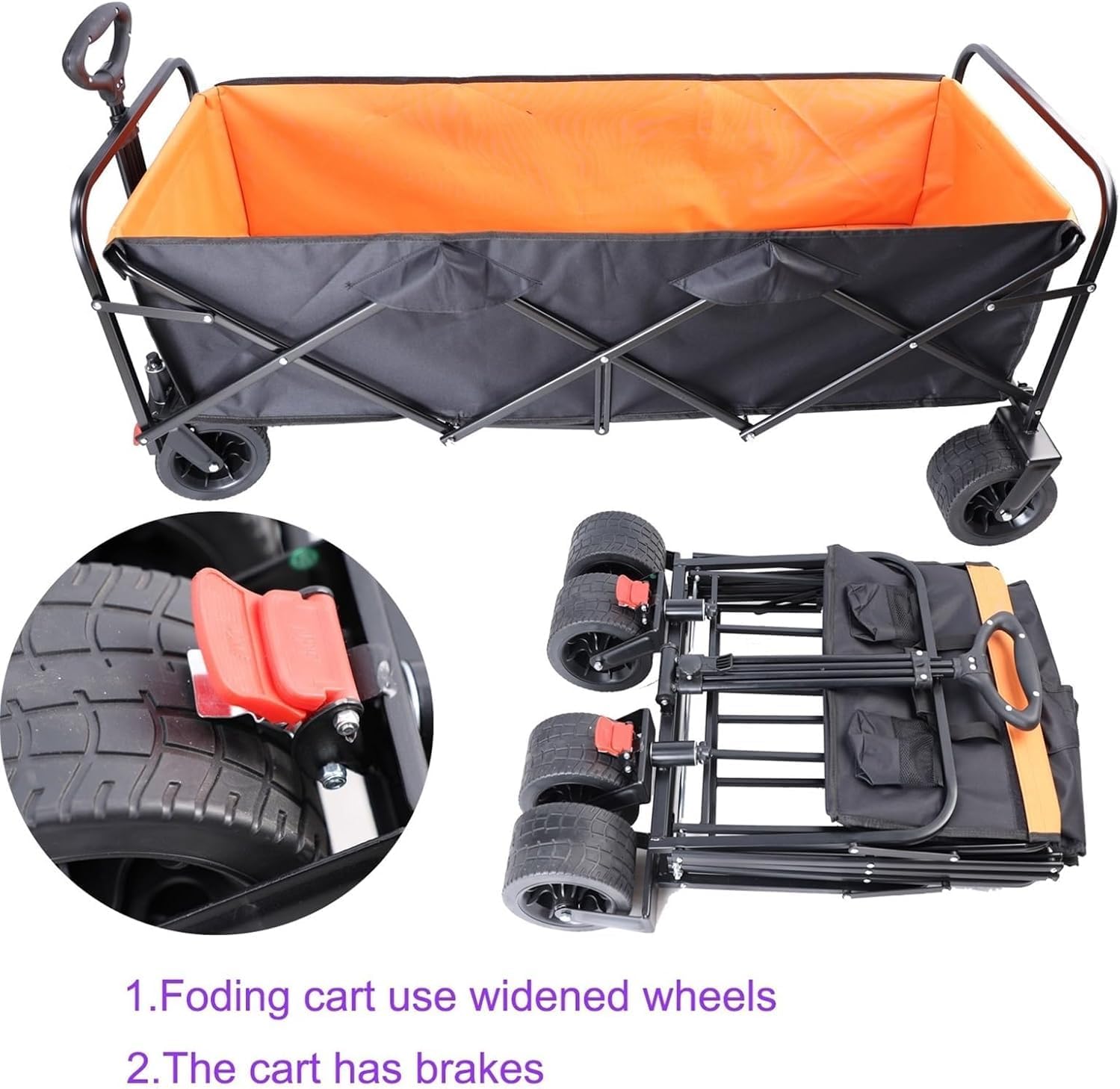 Extra Long Extender Folding Wagon, Beach Wagon for Sand with Big Wheel