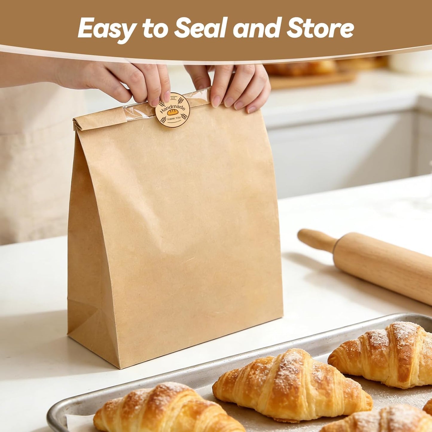 Tripho 100 Pcs Bread Bags for Homemade Bread with Clear Window & 120 Stickers, Sourdough Bread Bags for Storage of Bread,Cookies & Snacks, Large Bakery Paper Bags