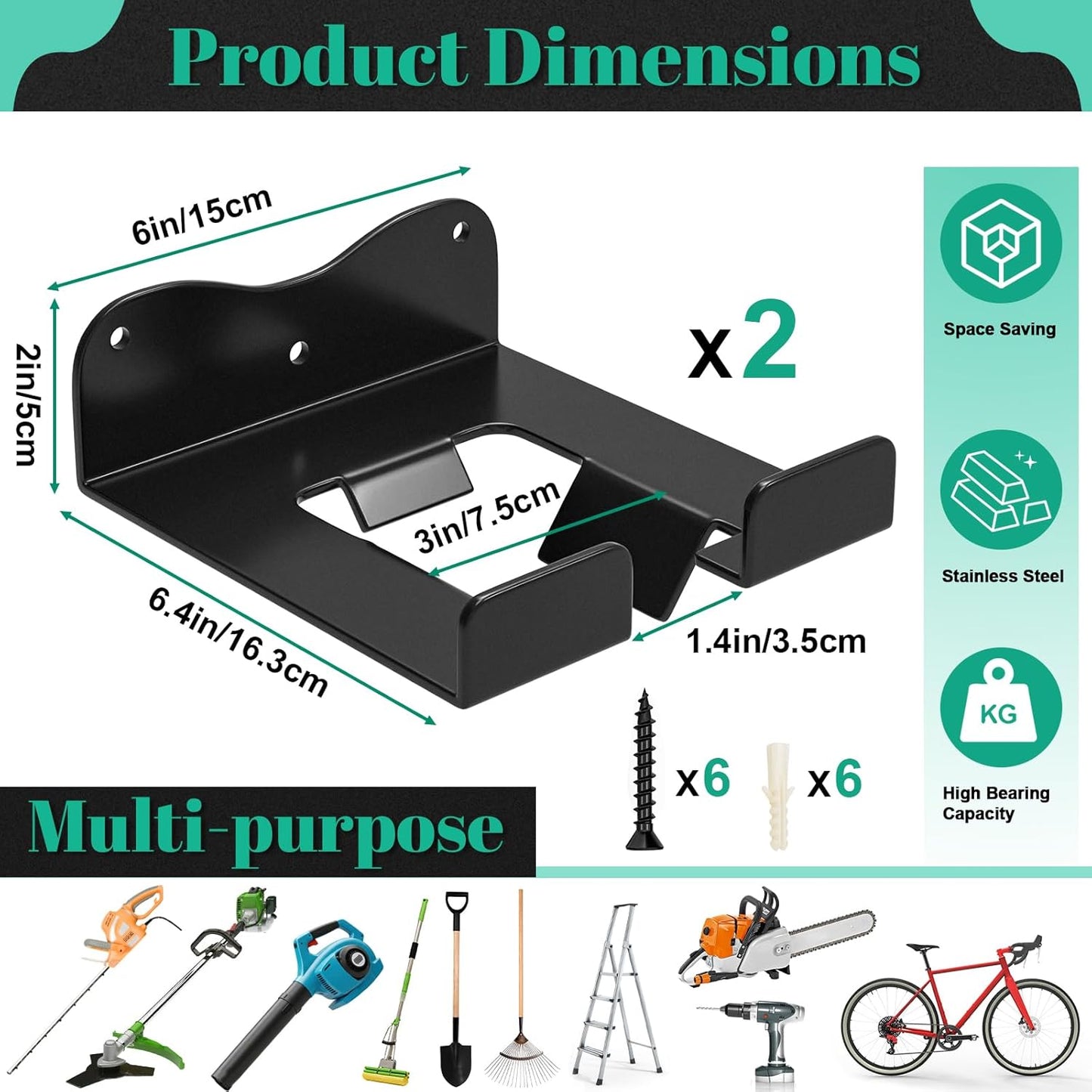 Weed Eater Hanger Garage Organizer Trimmer Rack, Weedeater Rack Wall Mount for Grass Trimmer, Garden Power Tool Holder Organizer for Grass Trimmer Hedge Trimmer (Black-2Pcs)