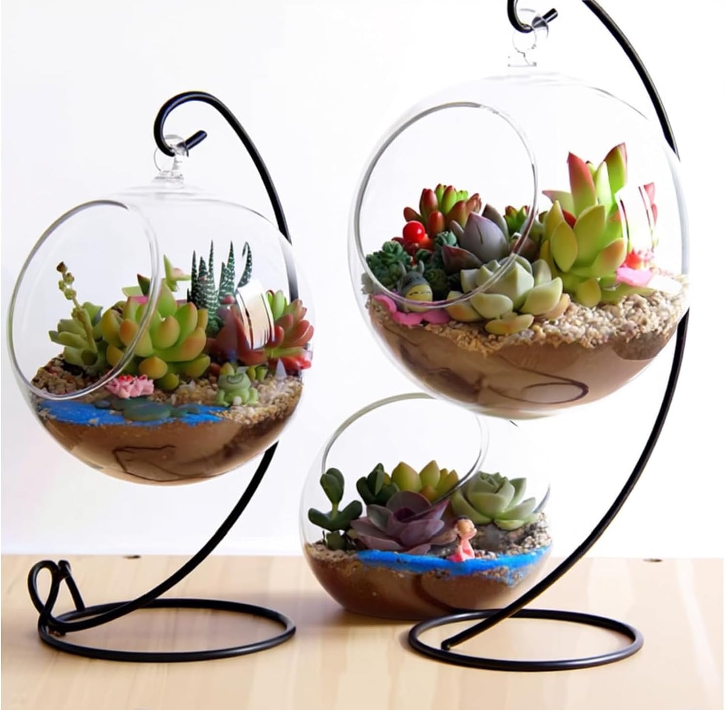9 Inches Tall Ornament Display Stand, Tabletop Ornament Hanger, Iron Hanging Stand Rack Holder，Air Plant Holder, Terrariums Hanger, Black Iron Wire Hanging Hook for Christmas Halloween Decoration, Festivals Ornament, Wedding, Party Decor, Glass Globe Terr
