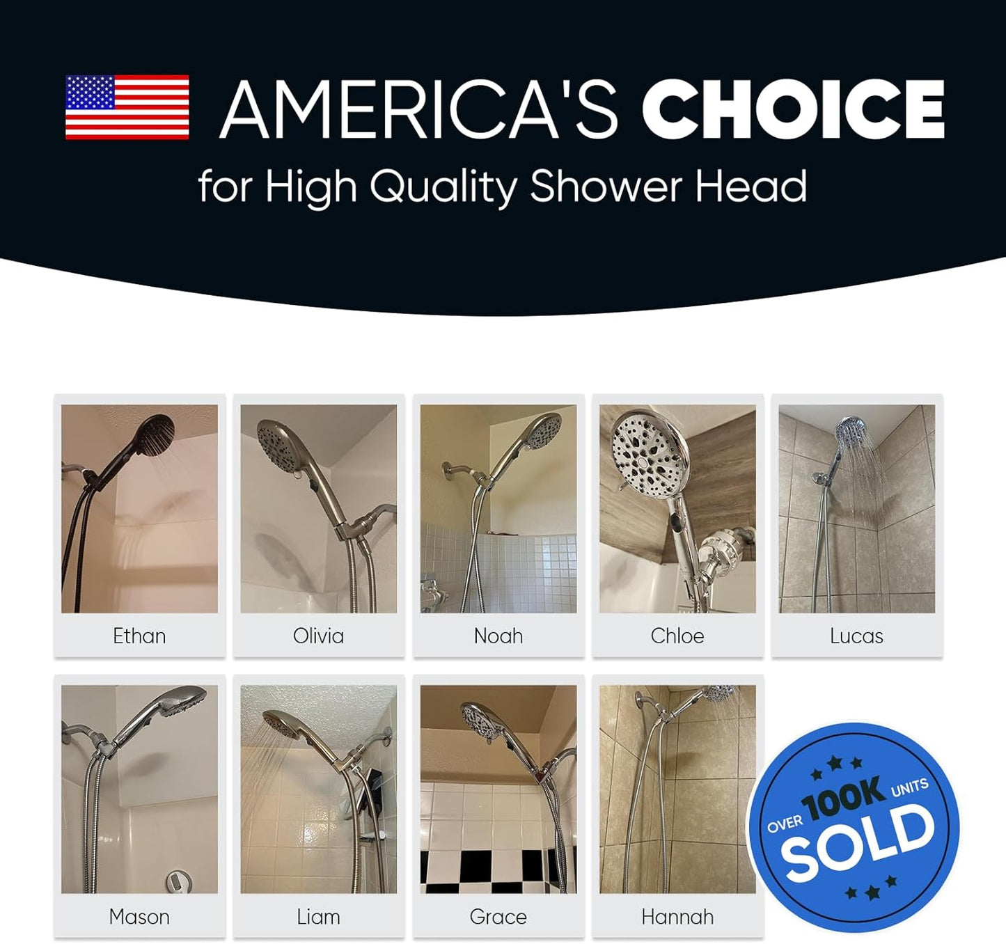 Cobbe High Pressure Shower Head with Built-in Pause Button, 9-Function Detachable Showerhead with Handheld Brass Swivel Bracket & Stainless Steel Hose, Water Saving 1-Click Stop, Chrome