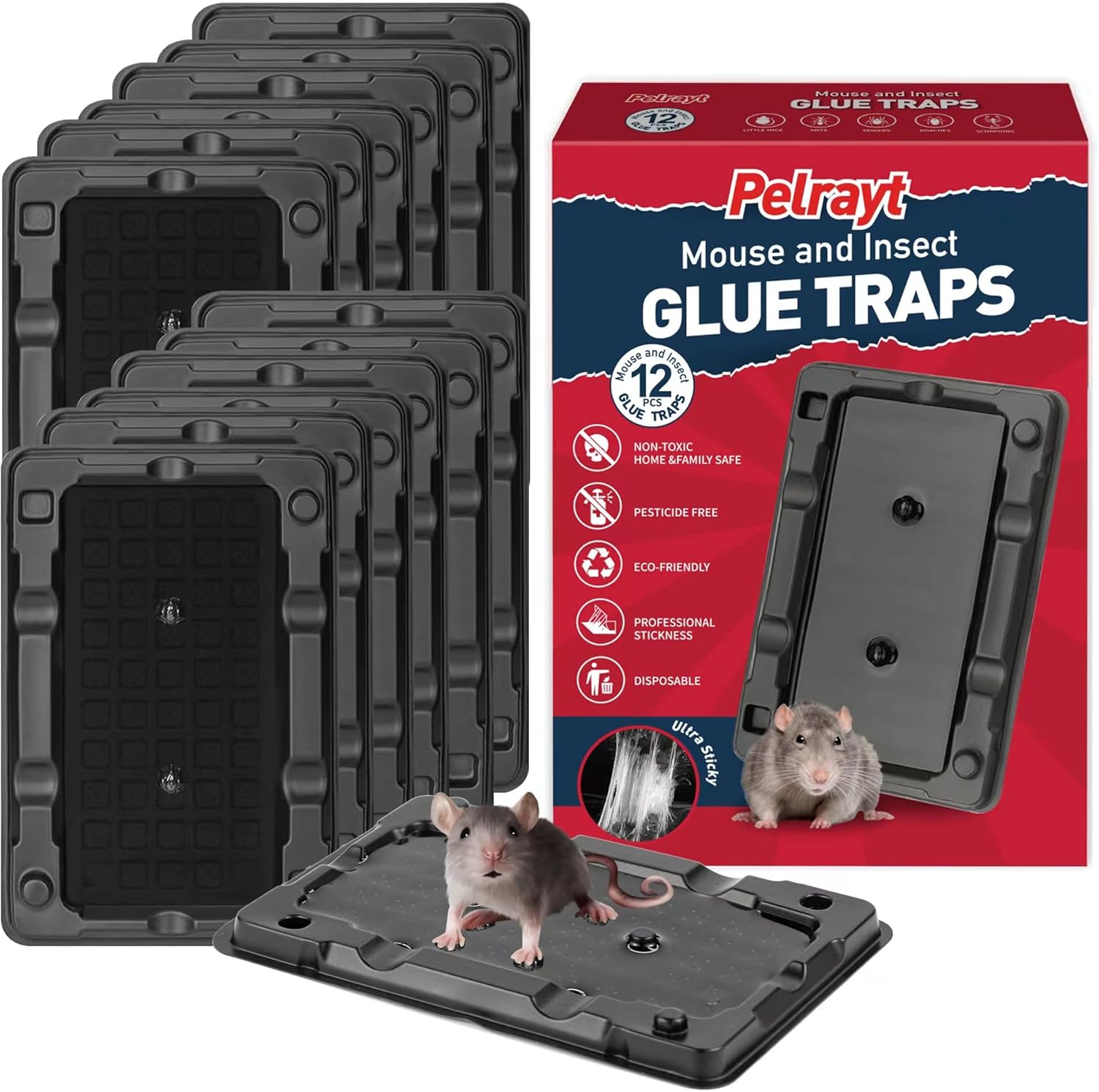 Glue Mouse Traps Indoor for Home -12 Pack Sticky MouseTraps Indoor for