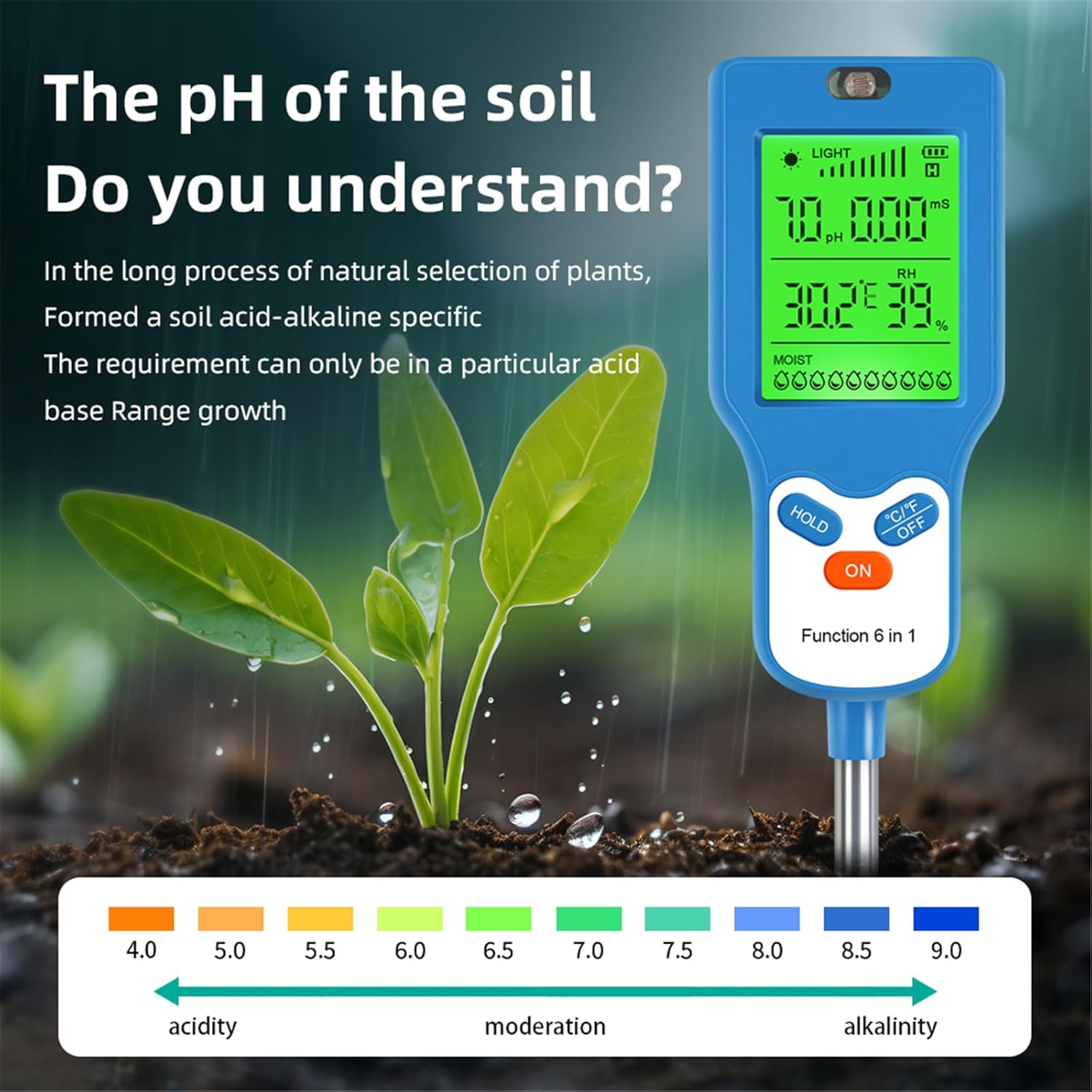 Soil Testing Set for Home Garden and Greenhouses 6 in 1 Functionality 