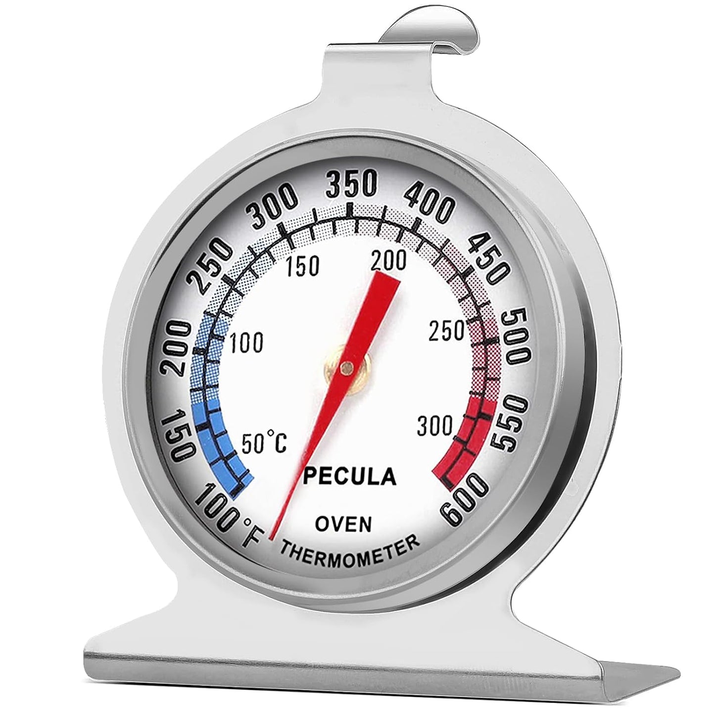 Stainless Steel Oven Thermometer 50-300°C/100-600°F, Analog Instant Read, Battery-Free Kitchen Cooking Thermometer, Hook & Stand Design Food Thermometer for Oven, Grill, Smoker, Fryer