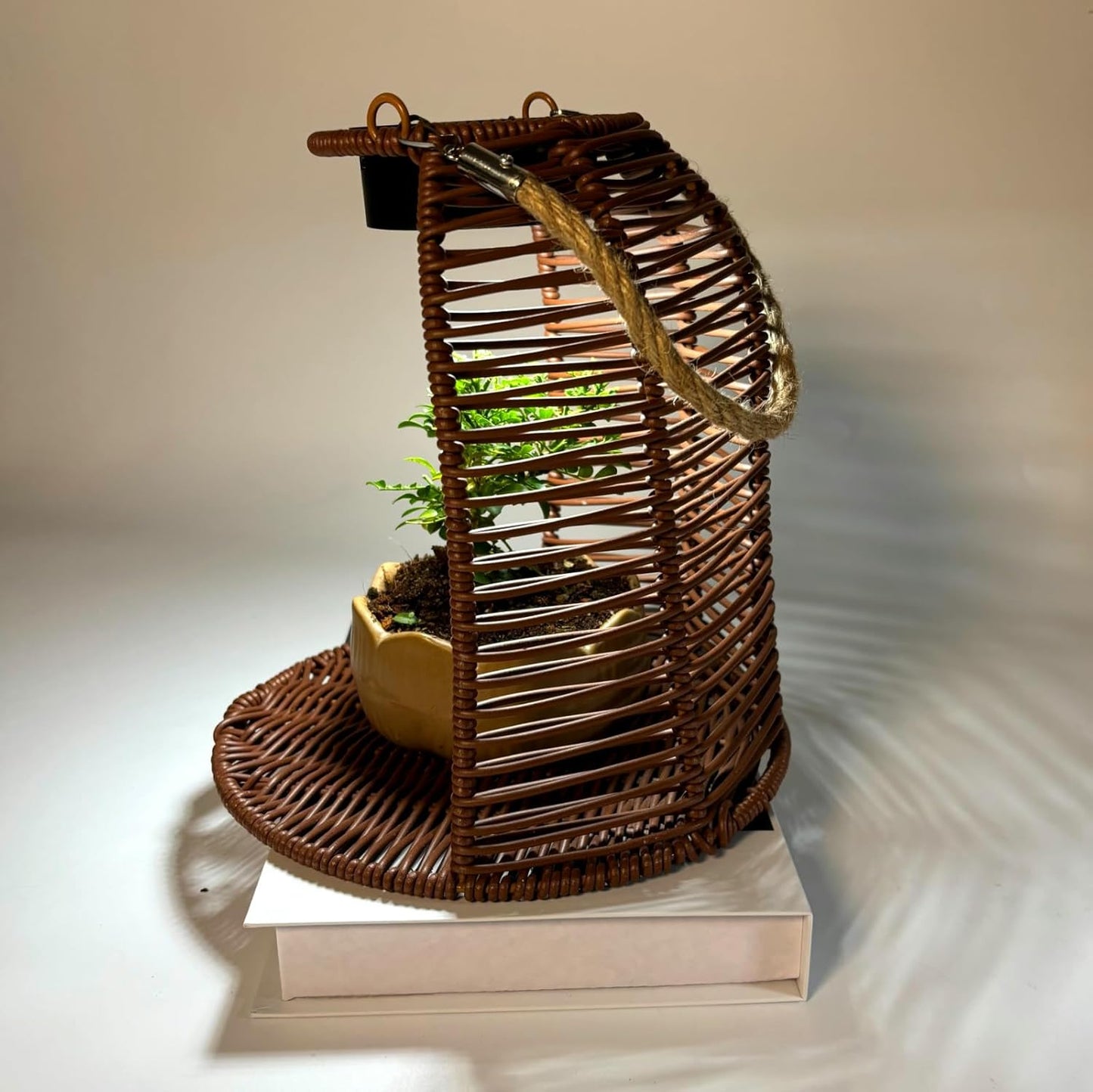 Solar Wicker Lantern, Hanging Planter for Indoor Plants Waterproof Rattan Plant Pots with Solar Lights for Outdoor Hanging Basket for Plants Automatic Charging Lanterns (Dark Brown)