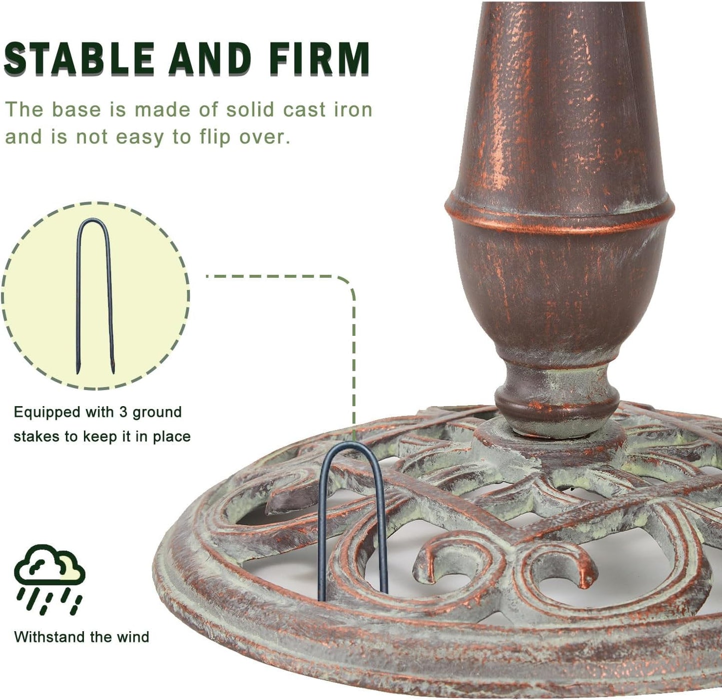27.5’’H Cast Iron Pedestal Bird Bath，Metal Bird Bath for Outdoor，Vinta