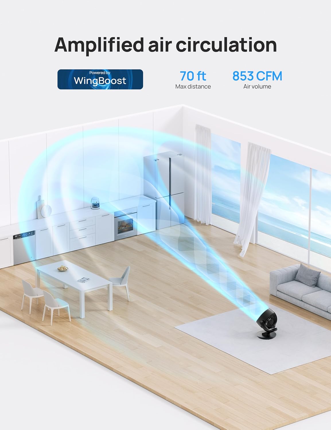 DREO Fan for Bedroom, 13-Inch Oscillating Table Air Circulator Fan for Whole Room, 120° Tilt Adjustment, 28dB Ultra-Quiet, 70ft Powerful Airflow, 4 Speeds Desk Fans with Remote for Home, Office