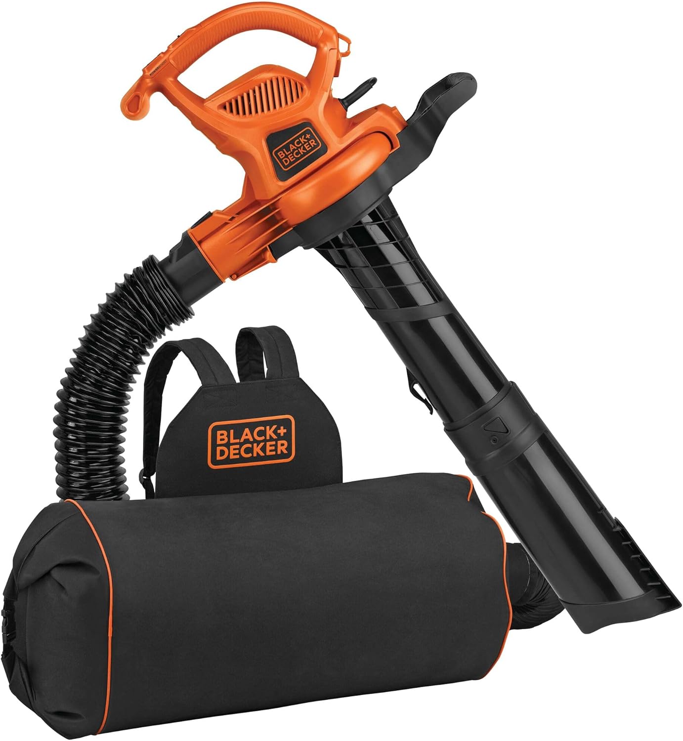 BLACK+DECKER Leaf Blower, Leaf Vacuum and Mulcher 3 in 1, Backpack Blowers for Lawn Care,250 mph Airflow, 400 cfm Delivery Power, Reusable Bag Included, Corded (BEBL7000)