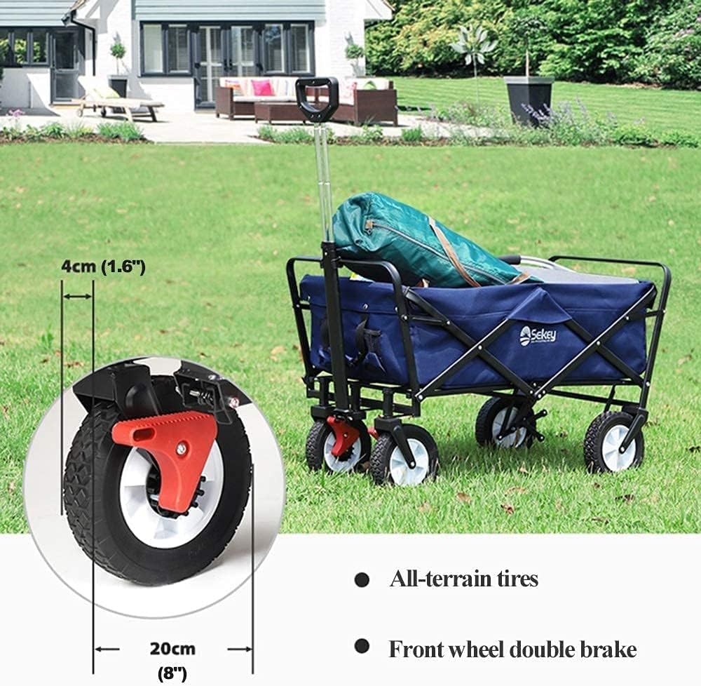 Trolleys, Folding Trolley Outdoor Multi-Function Wagon, Canvas Fabric, Adjustable Handle and 8In Rubber Wheels, Heavy-Duty Garden Transporter for Camping, Groceries, Shop