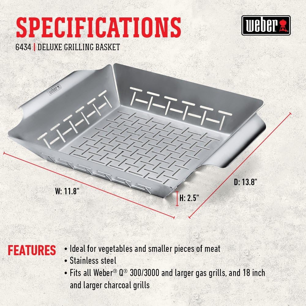 Weber Deluxe Grilling Basket – Stainless Steel Grill Basket for Vegeta