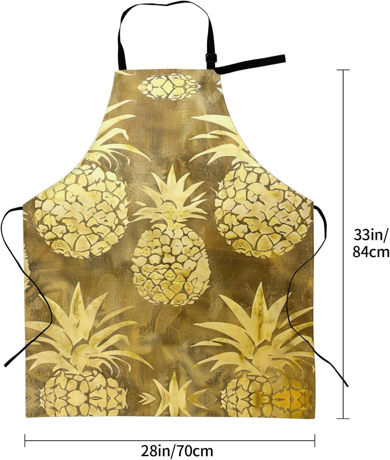 gold pineapple background print Waterproof chef's apron with pocket apron for kitchen cooking baking barbecue and gardening